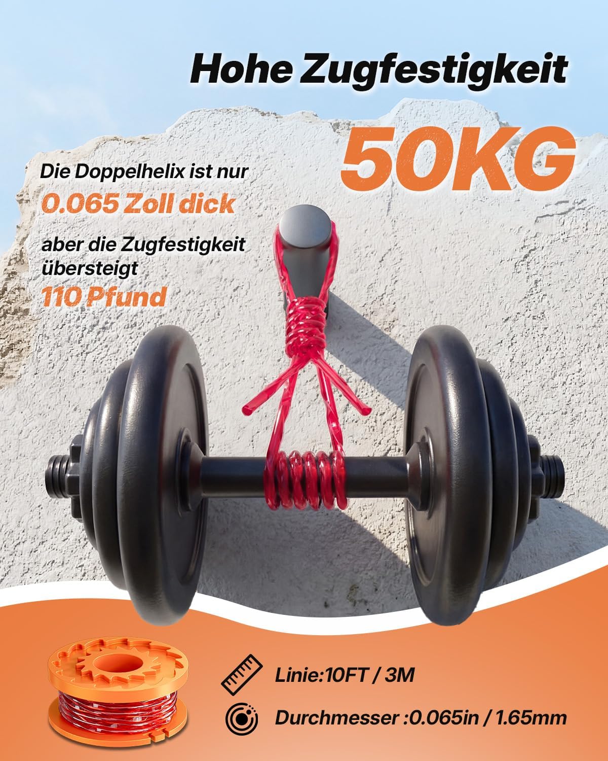 Detalle de Eventronic Ersatzspule-Set 16 Spulen + 4 Abdeckkappen – Kompatibel mit Worx Rasentrimmer (1,65 mm Durchmesser)
