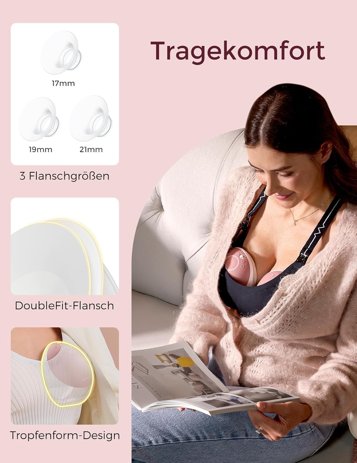 Thumbnail 5 de momcozy Mobile Flow M9 Upgrade – freihändige elektrische Milchpumpe mit App-Steuerung, 15 Saugstufen (24 mm, 2 Stück)