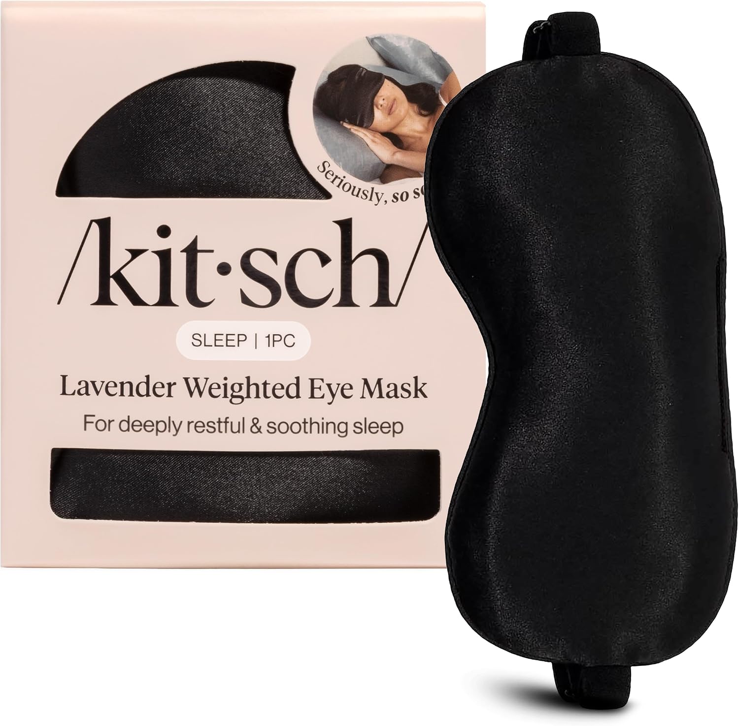 Detalle de Kitsch LU-CJ9M-NK01 Weighted Satin Sleep Mask, Lavender-Scented, Black