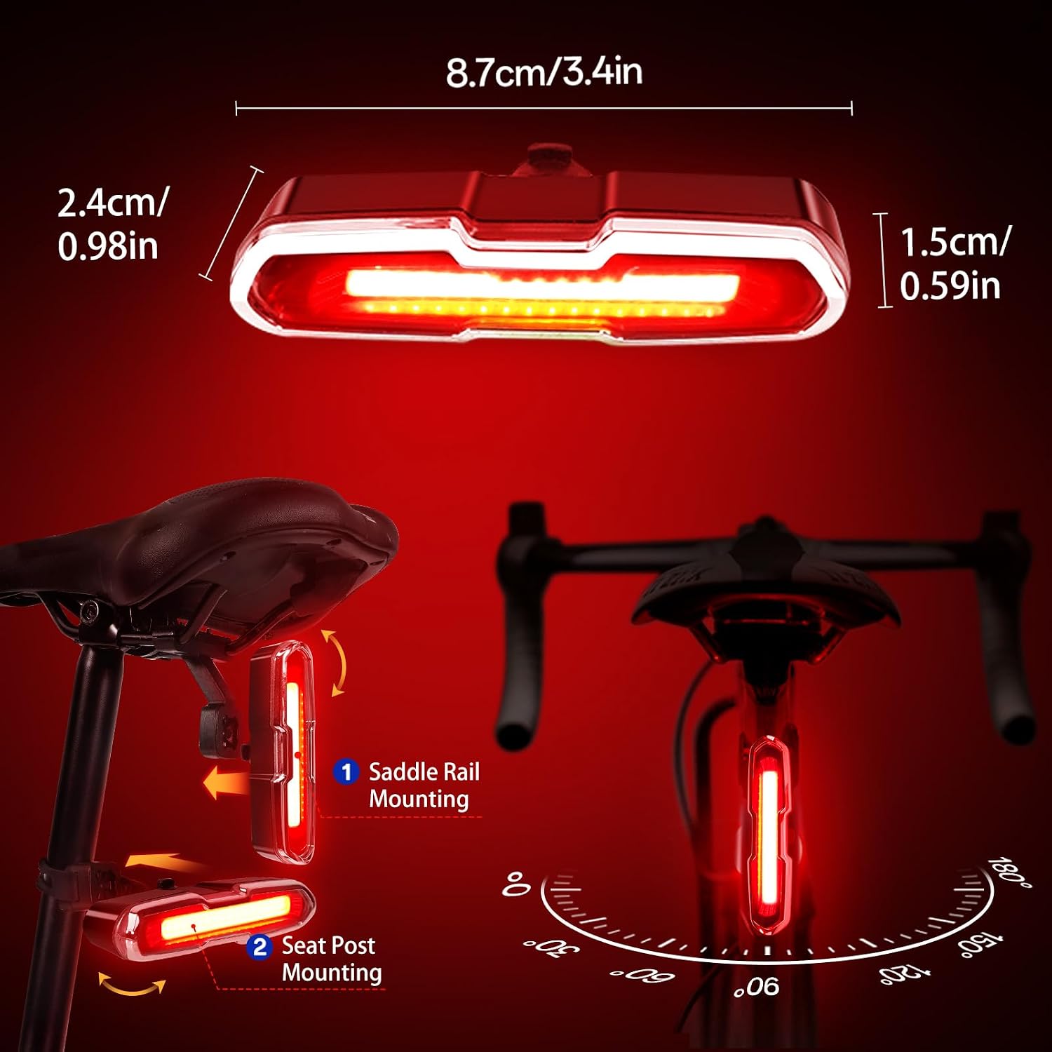 Detalle 2 de DON PEREGRINO B2 Rear Bike Light, 110 Lumens, 5 Red and Blue Modes