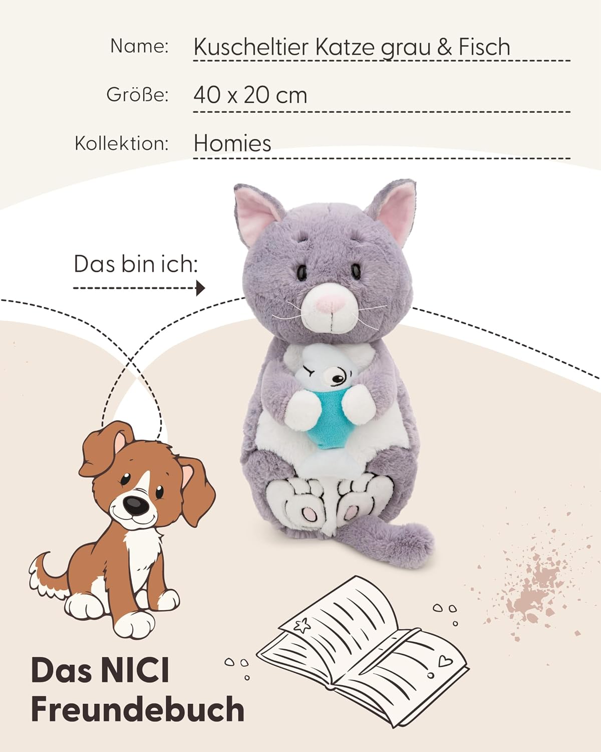Thumbnail 4 de NICI Kuscheltier Katze mit Fisch 40x20cm