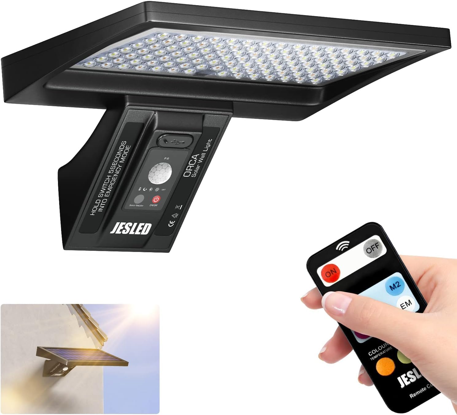 Thumbnail 6 de JESLED Solarlampen für außen mit Bewegungsmelder (2 Stück) – 104 LEDs, IP65, 3 Farbtemperaturen