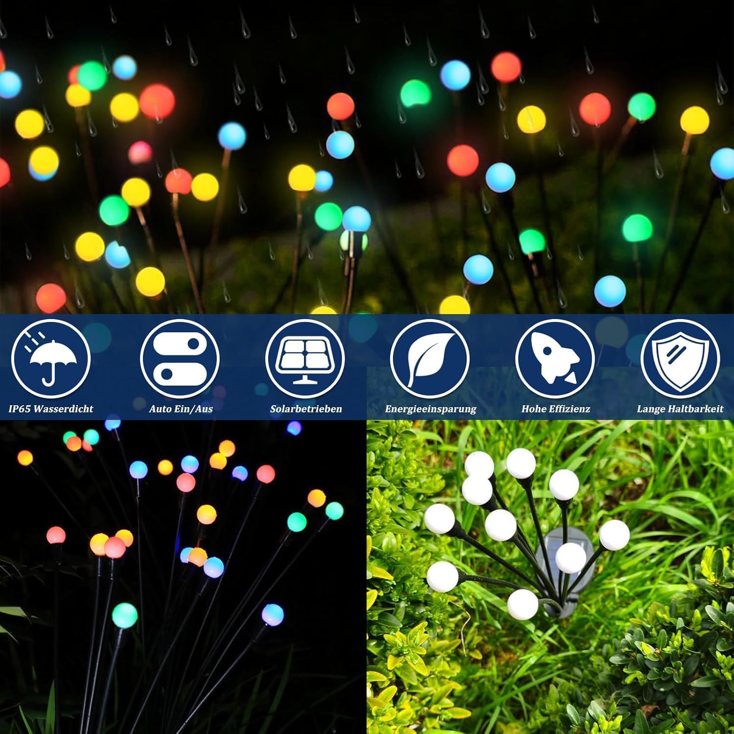 Thumbnail 5 de Cnulenzt Solarlampen für außen – 4 Stück 10LED bunte Glühwürmchen mit IP65, kabellose Gartenbeleuchtung