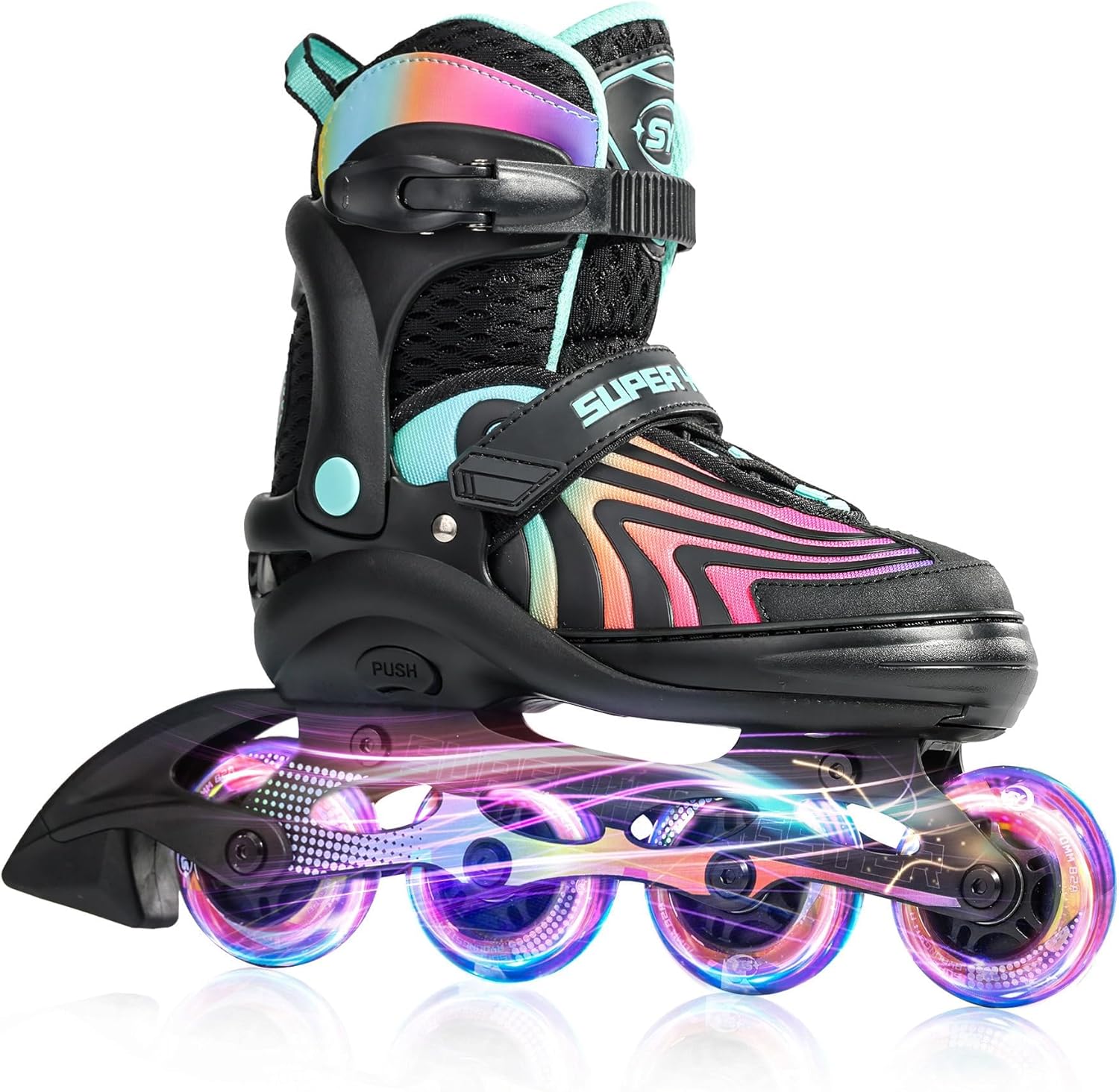 Detalle de SUPER YOUNGSTER Adjustable Light-Up Inline Skates for Kids (4–12) with Durable Build