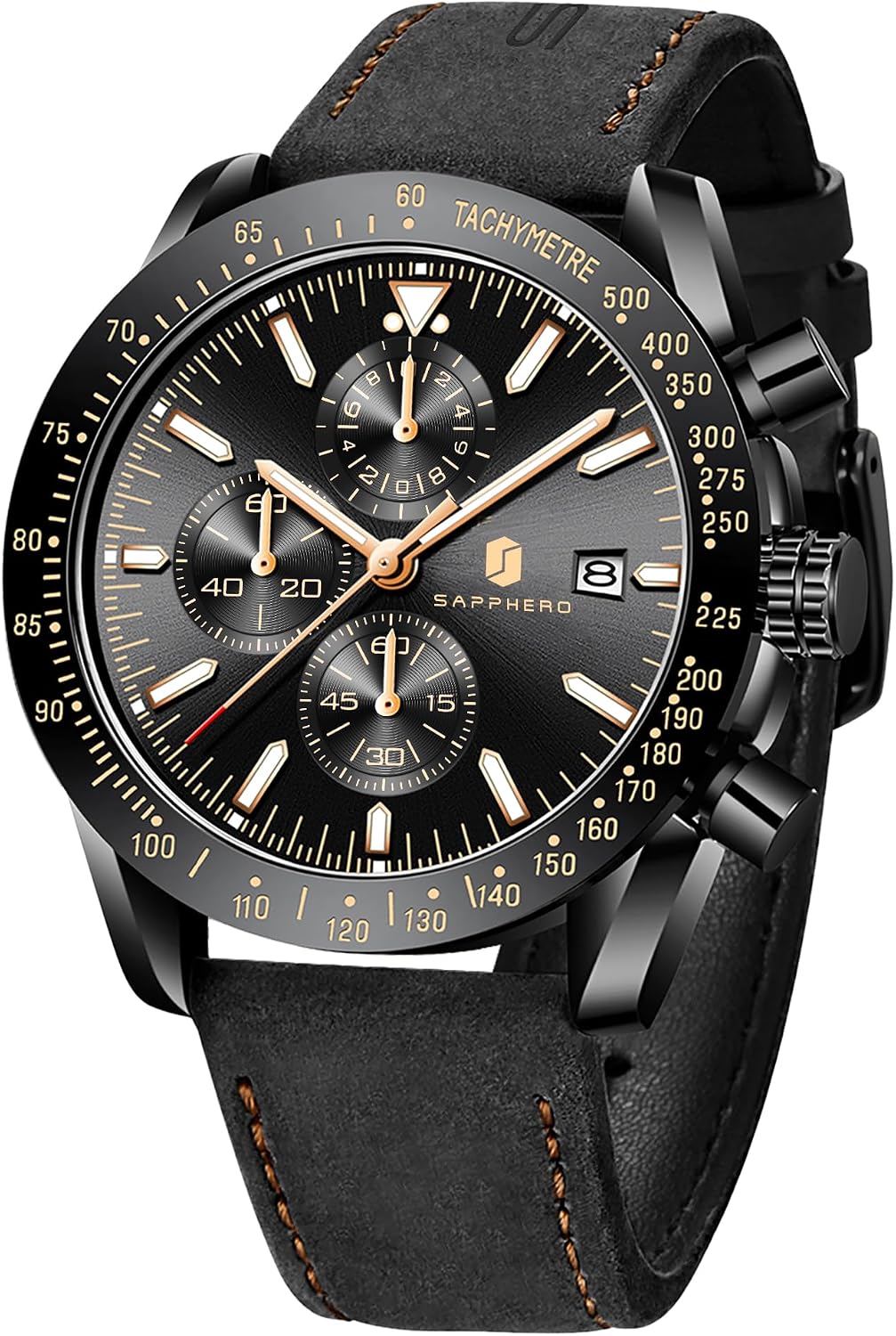 Detalle de BENYAR Herrenuhr Analoger Quarz Chronograph – Klassisch elegant, 45 mm, Lederband, 30 m Wasserdicht