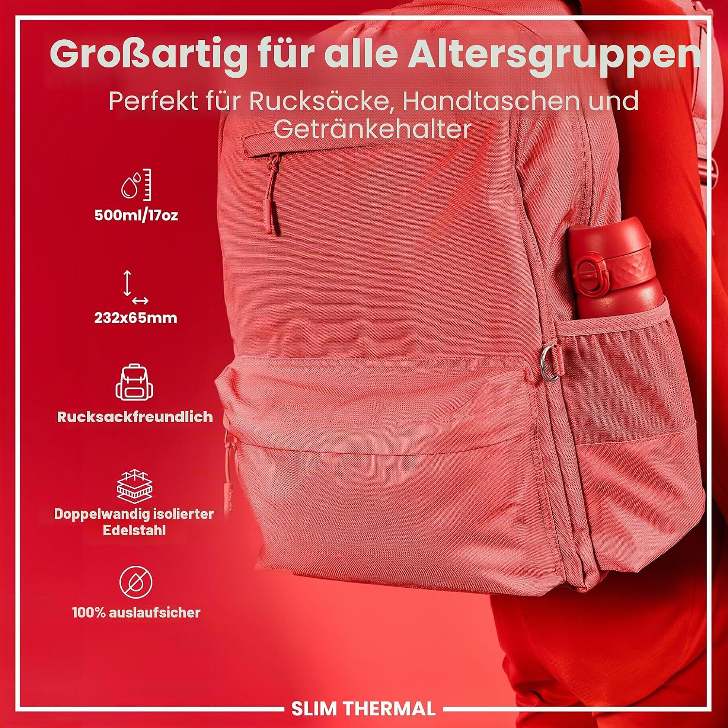 Thumbnail 1 de ION8 Vakuumisolierte Edelstahl-Trinkflasche 500 ml – Auslaufsicher, Einhandöffnung, Spülmaschinenfest