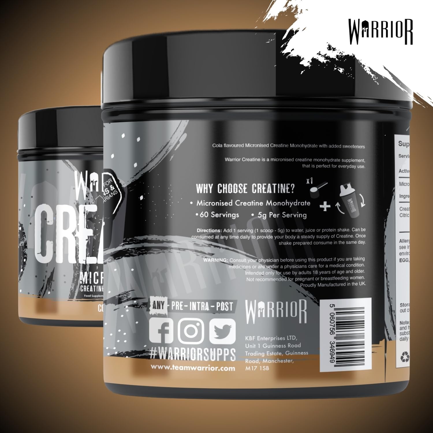 Detalle de Warrior Creatin Monohydrat Pulver (300 g, 60 Portionen) – vegan, mikronisiert – Cool Cola