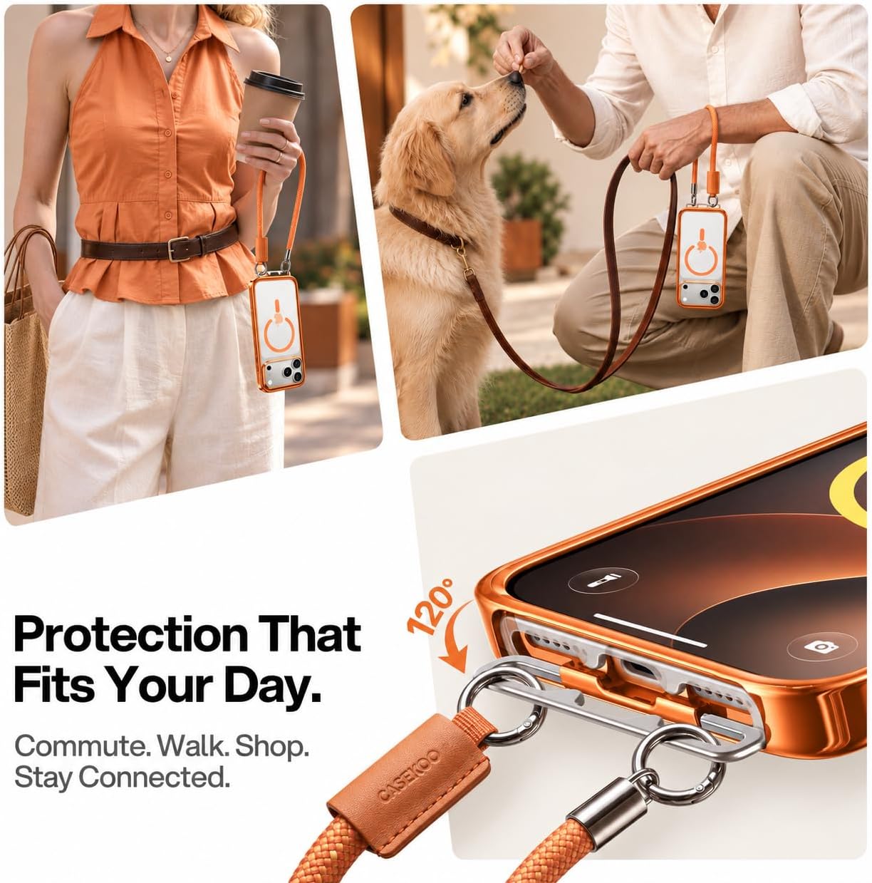 Detalle de CASEKOO Linkoo Magnetic Case for iPhone 17 Pro Max, Orange, Clear Back