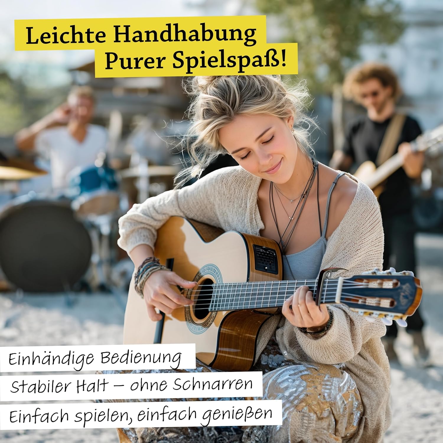 Detalle de BELFORT QuickPitch Capo – Kapodaster für Gitarre + 3 Plektren