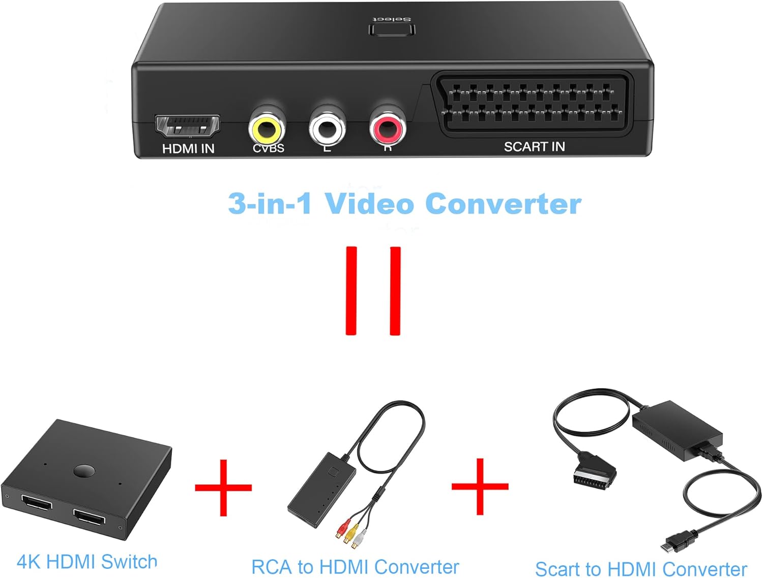Thumbnail 6 de AIFHDAUF 3-in-1 Scart to HDMI / RCA to HDMI Converter with HDMI switch (1080p output) and HDMI cable