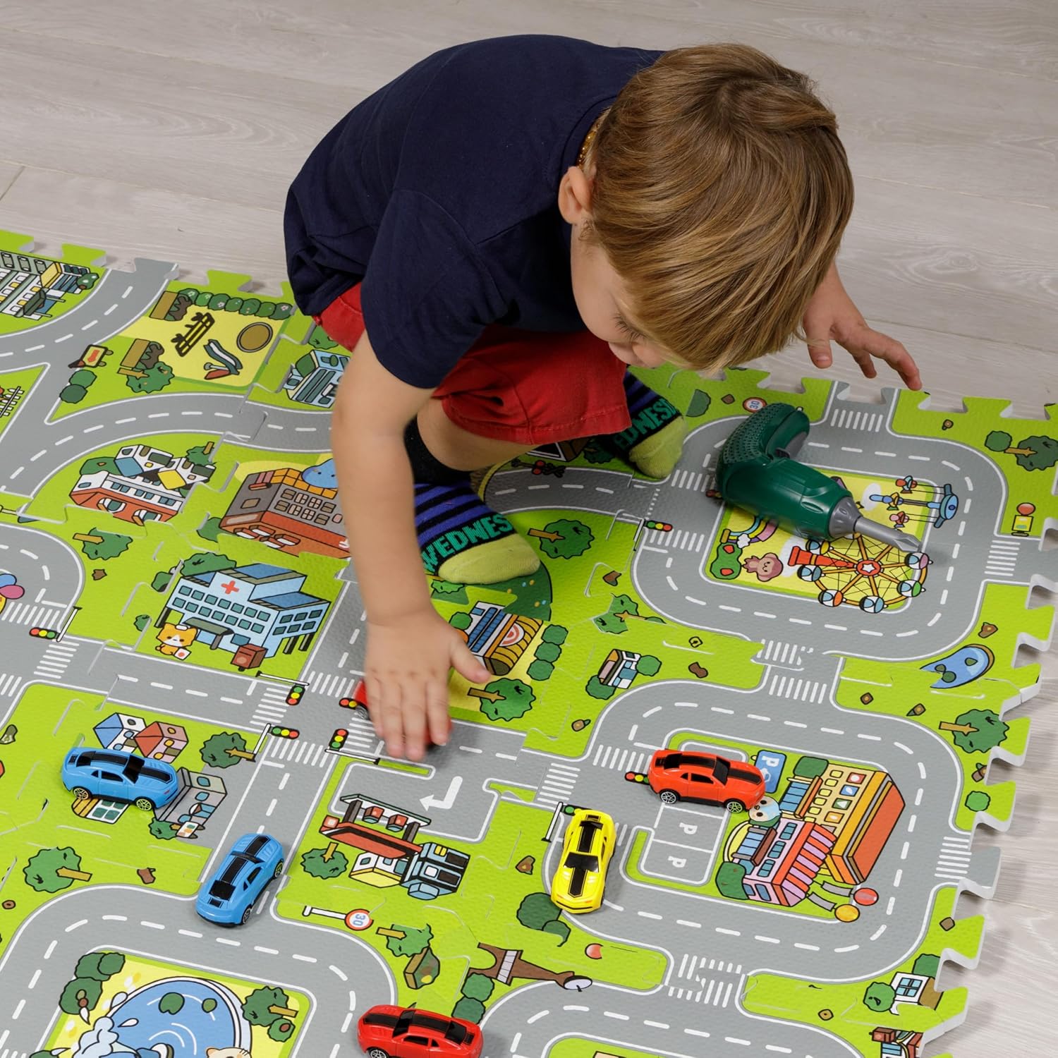 Thumbnail 2 de Baroni Toys tappeto puzzle 9 pezzi in EVA a incastro (32x32 cm) con grafiche di strade