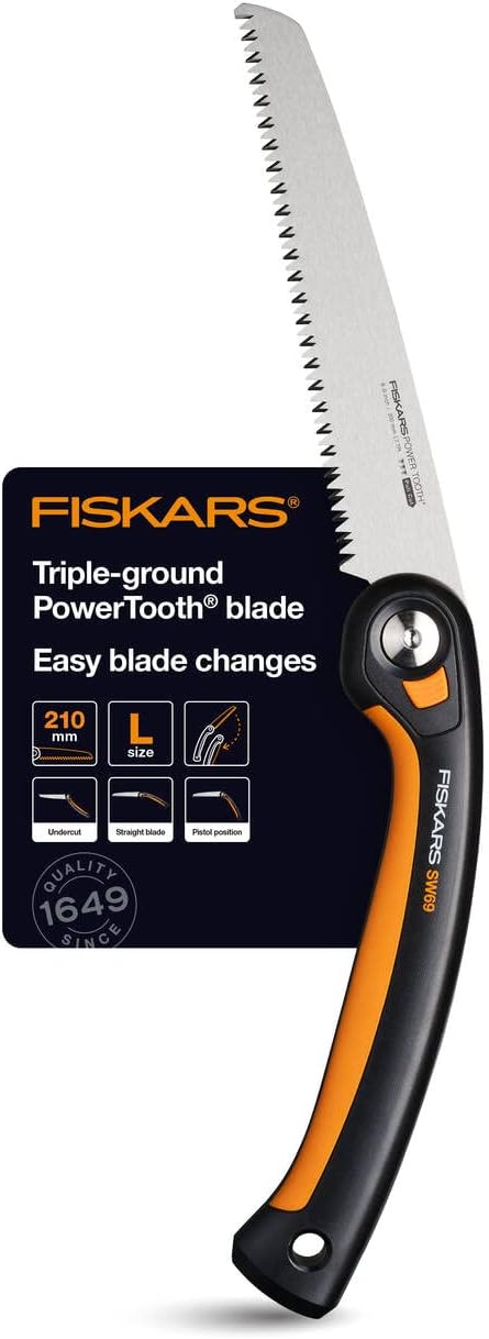 Detalle de Fiskars Plus Klappsäge SW69 21 cm – Vielseitige Klappsäge für dicke Stämme und Äste