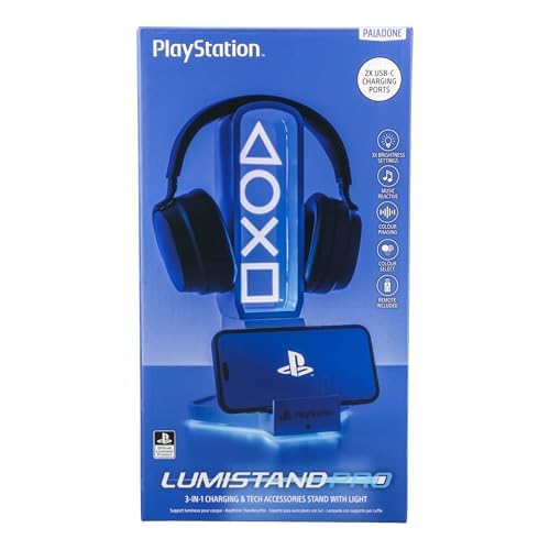 Thumbnail 7 de Paladone PlayStation 3-in-1-Kopfhörerständer und Tech-Ladestation mit Controller-Halterung, RGB-Lichtpanel und 2 USB-C-Anschlüssen – offiziell lizenziert