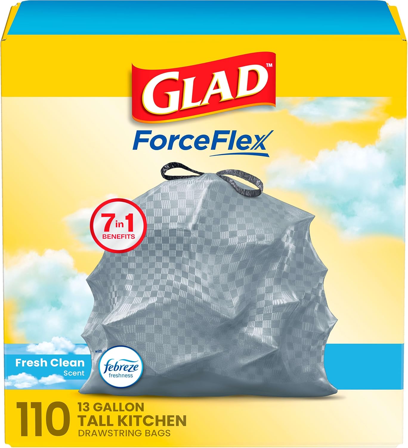 Detalle de Glad Tall Kitchen Drawstring Trash Bags - Odorshield 13 Gallon with Febreze Fresh Clean, 110 Count