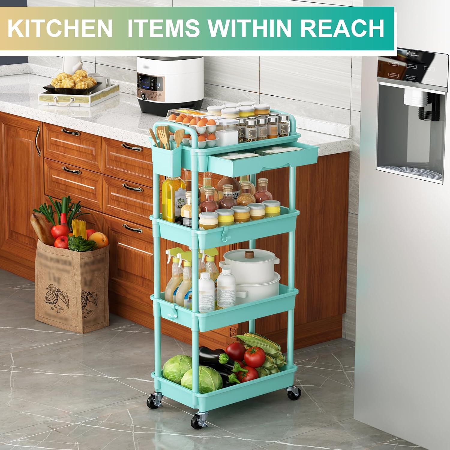 Thumbnail 6 de Goovilla GV-UC04BL 4-Tier Rolling Utility Cart with Removable Drawer, Blue