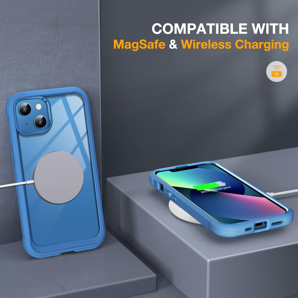 Detalle 2 de Miracase Aqua Blue iPhone 13 Case with Built-in 9H Glass Screen Protector (6.1")
