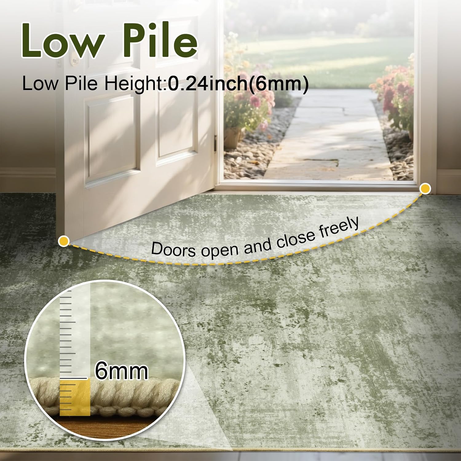 Thumbnail 6 de 6x9 Ft Green Abstract Area Rug — Soft, Non-Slip, Machine Washable for Living Room or Nursery