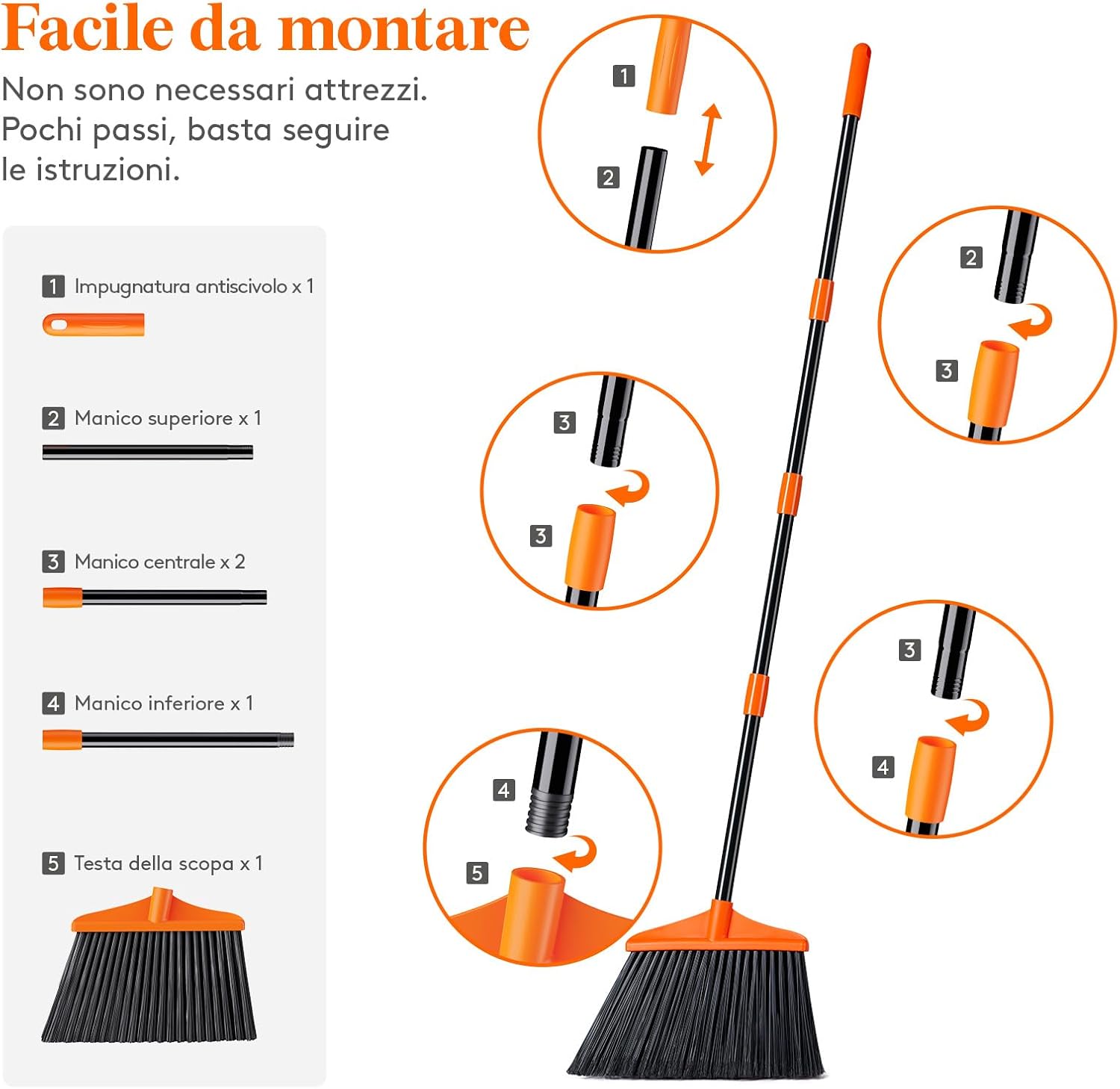 Thumbnail 6 de Lifewit Scopa da Esterno 135 cm – Scopa da Giardino con Manico Regolabile, 2 Pezzi, Ø 33 cm di spazzola