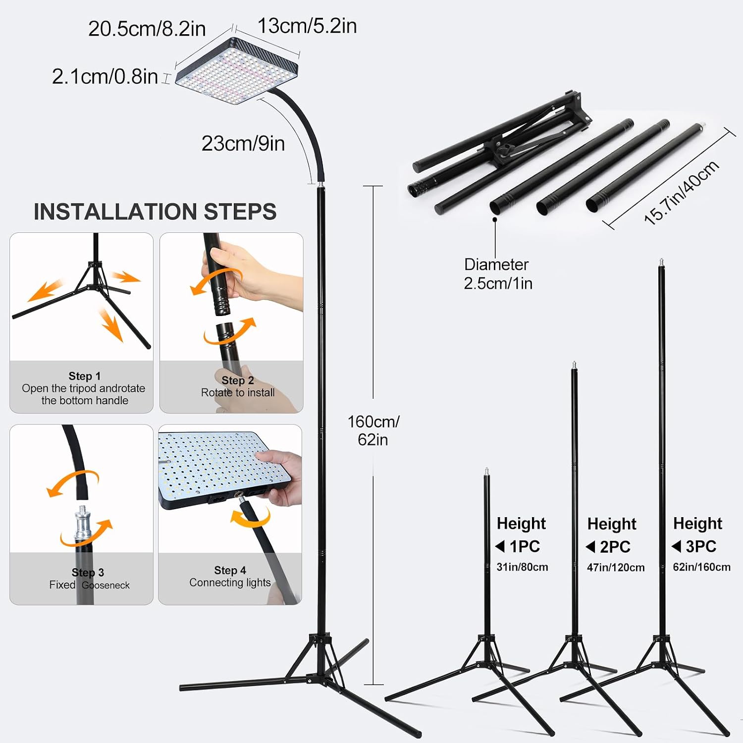 Thumbnail 6 de FECiDA Zinqolay Standing Grow Light, Adjustable 24–76" Stand, 5-Mode Timer