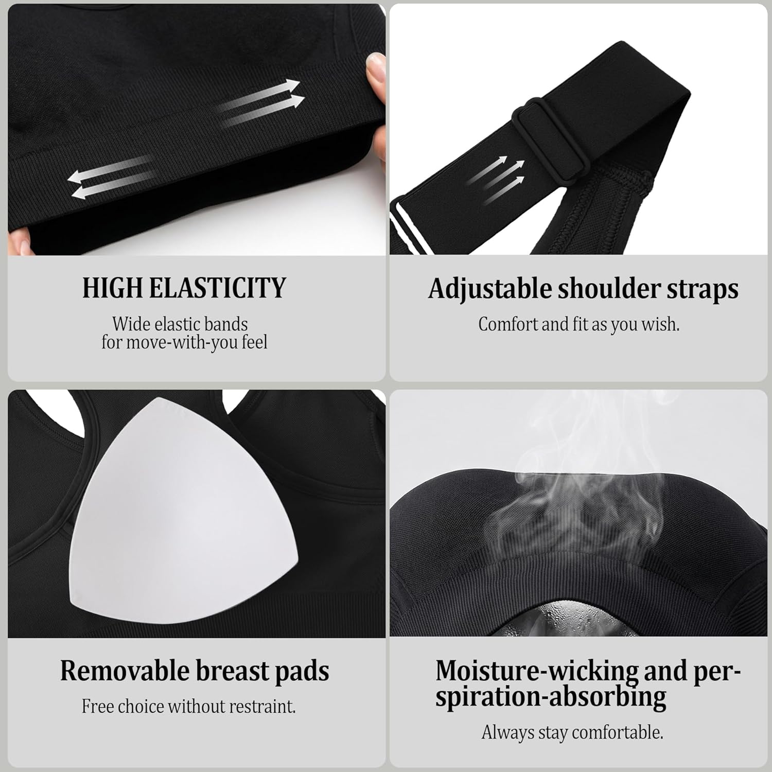 Thumbnail 4 de Aseniza brassière de sport femme maintien fort dos croisé (sans armature) respirante, bretelles larges réglables