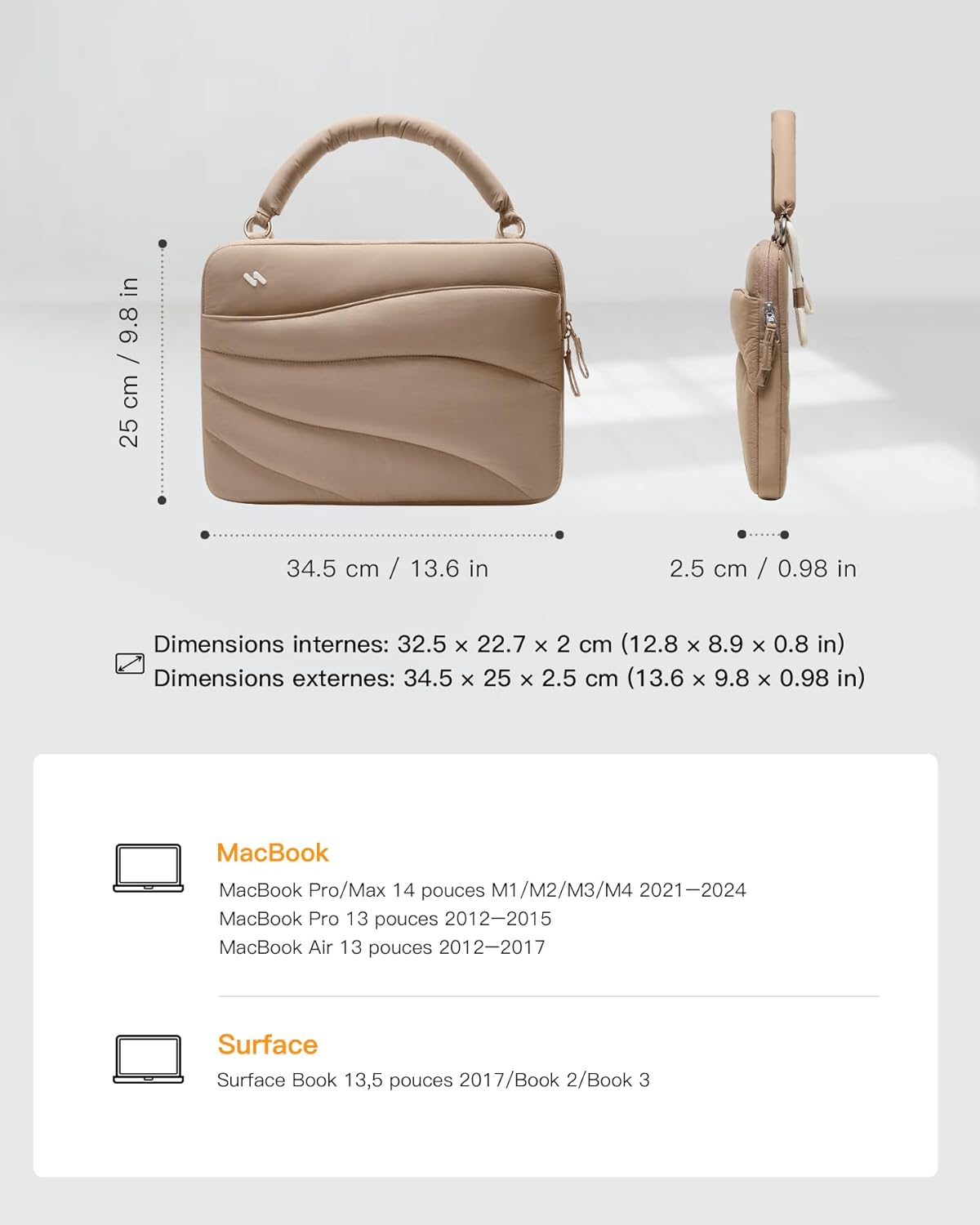 Thumbnail 2 de Inateck Housse 360° Protection 13 pouces pour MacBook Pro/Air et Surface (Latte)