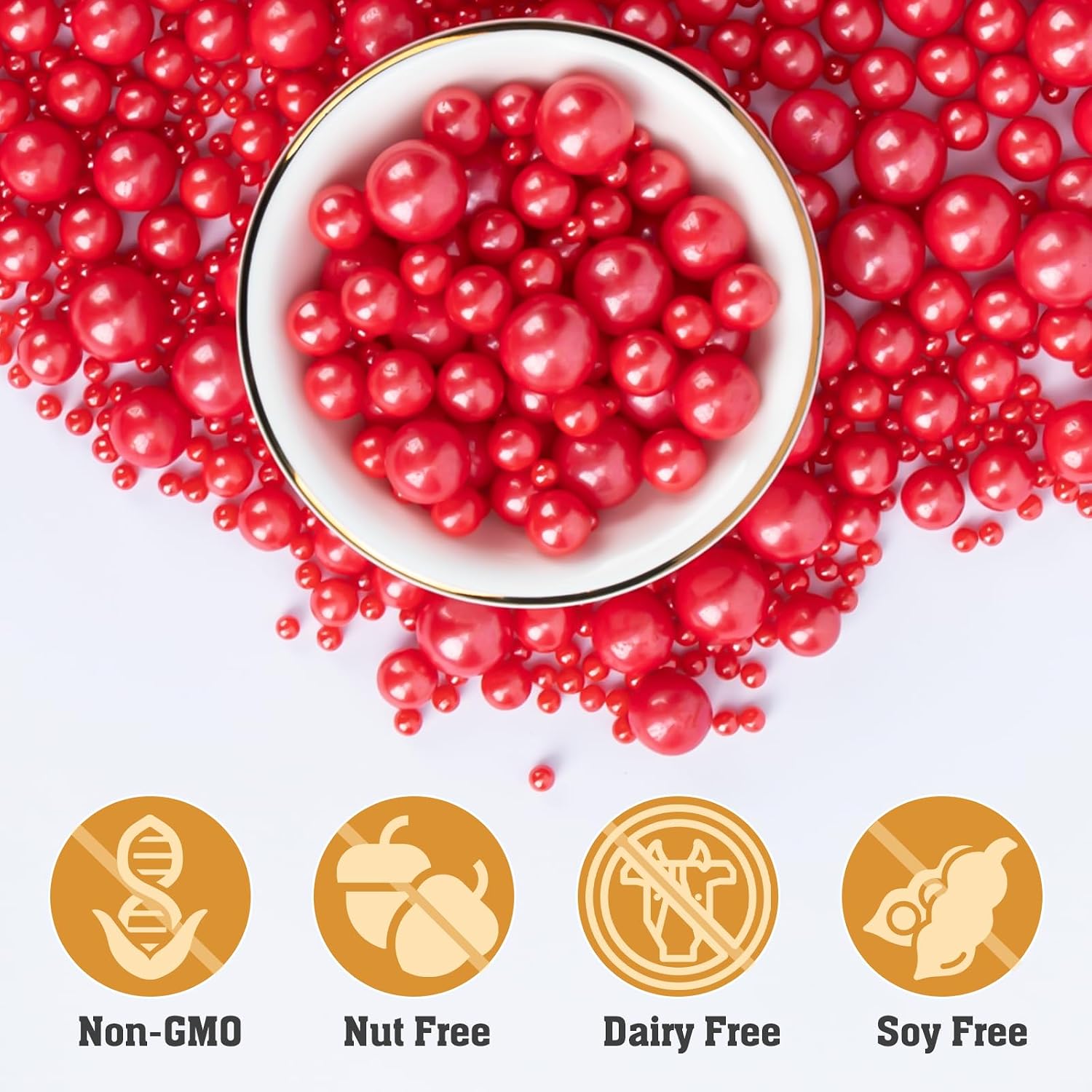 Detalle de Twisweet Red Sugar Pearls, 130 g Edible Cake Sprinkles in Mixed Sizes