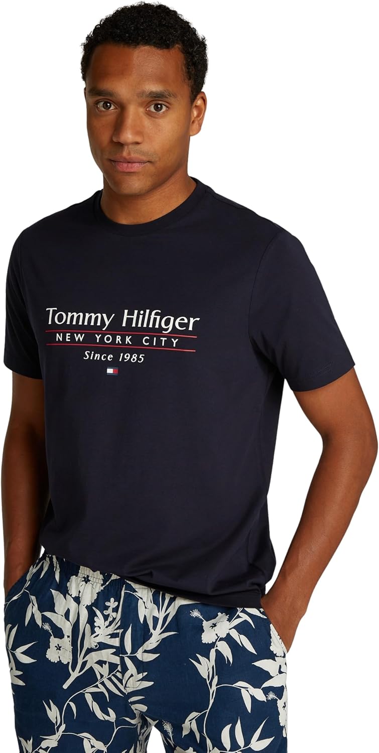 Detalle de Tommy Hilfiger Herren T-Shirt Kurzarm Center Stack Tee mit Rundhalsausschnitt aus Baumwolle