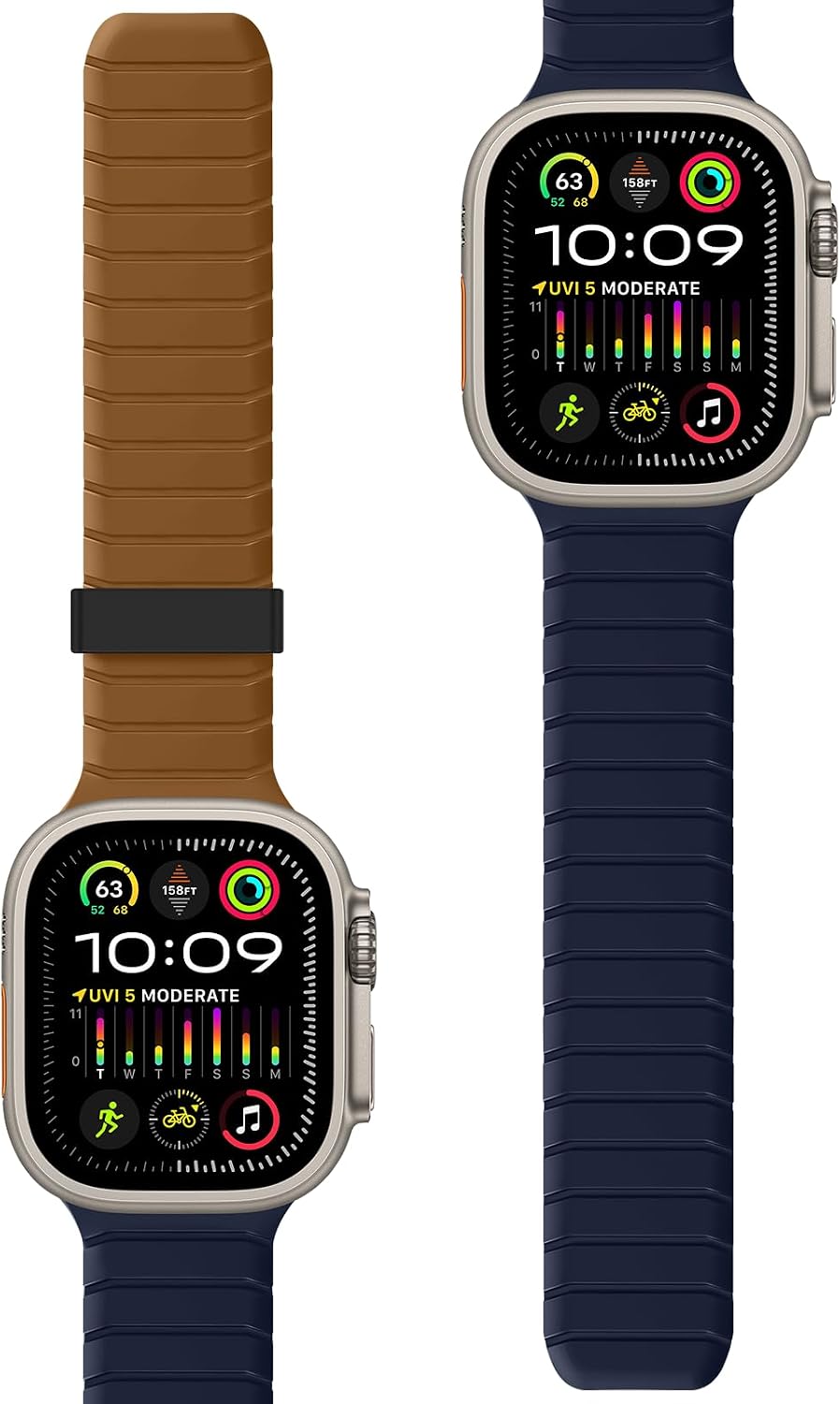 Detalle de Tasikar Double Sided Magnetic Silicone Strap for Apple Watch (42–38mm) – Brown Indigo