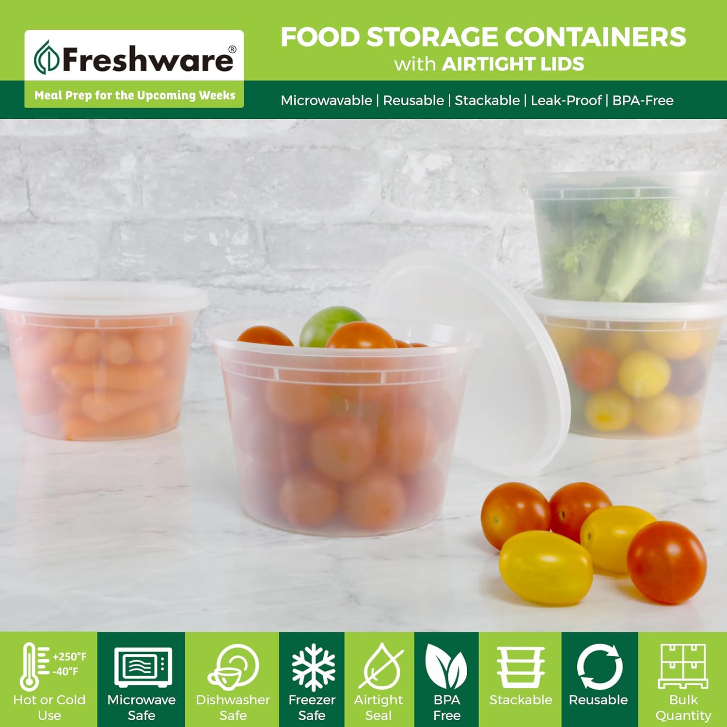 Thumbnail 1 de Freshware 16 oz BPA-Free Food Storage Containers (50-Pack) with Leak-Proof Lids