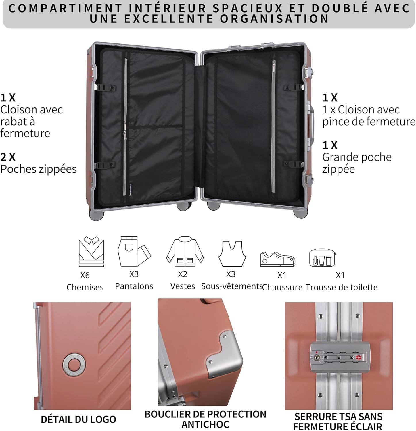Detalle de 100% Polycarbonate Zipperless Small Suitcase (Pink) – 34L Carry-On, 4.1kg, 5 Wheels