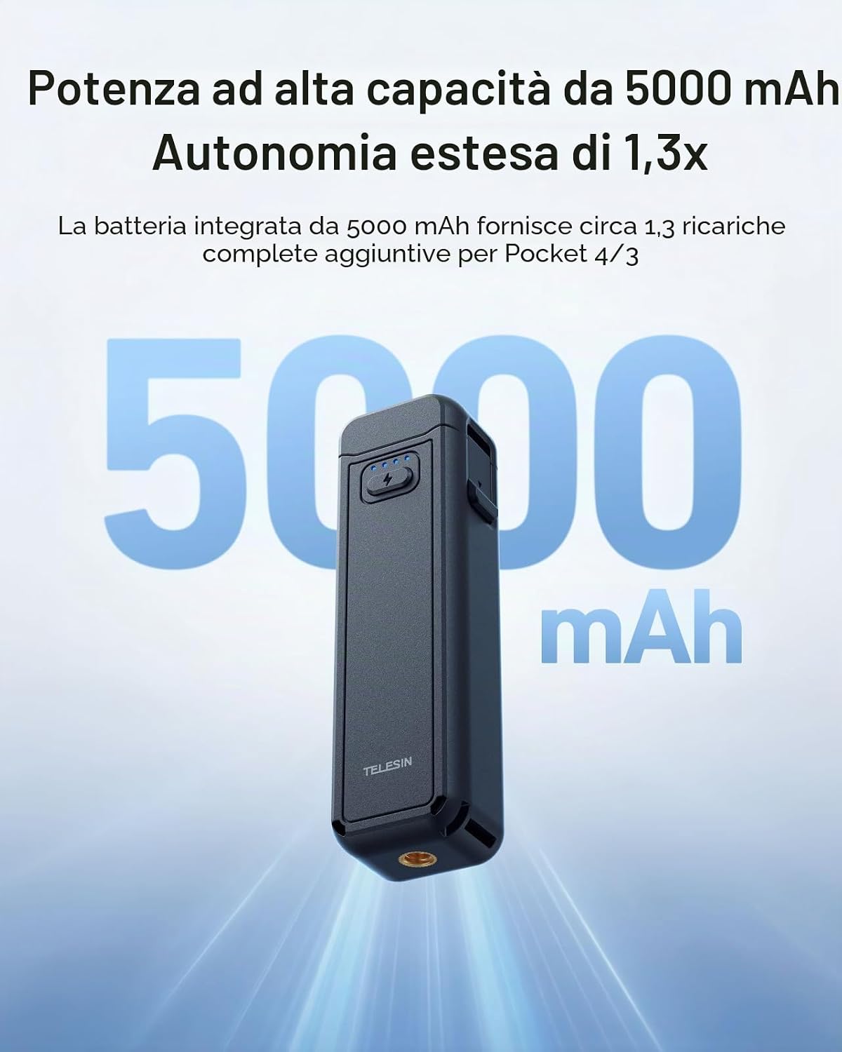 Thumbnail 1 de TELESIN Impugnatura Batteria per DJI Osmo Pocket 4P/4/3 – Batteria 5000mAh ad alta capacità, Powerbank Grip e Treppiede