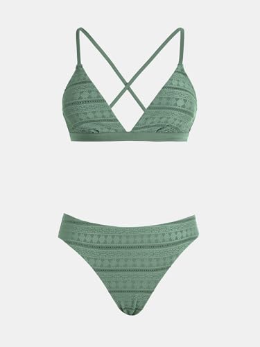 Detalle de CUPSHE Bikini Damen Set Triangel Kontrastpaspel Dark Green/Textured M – Stilvoll, vielseitig und verstellbar