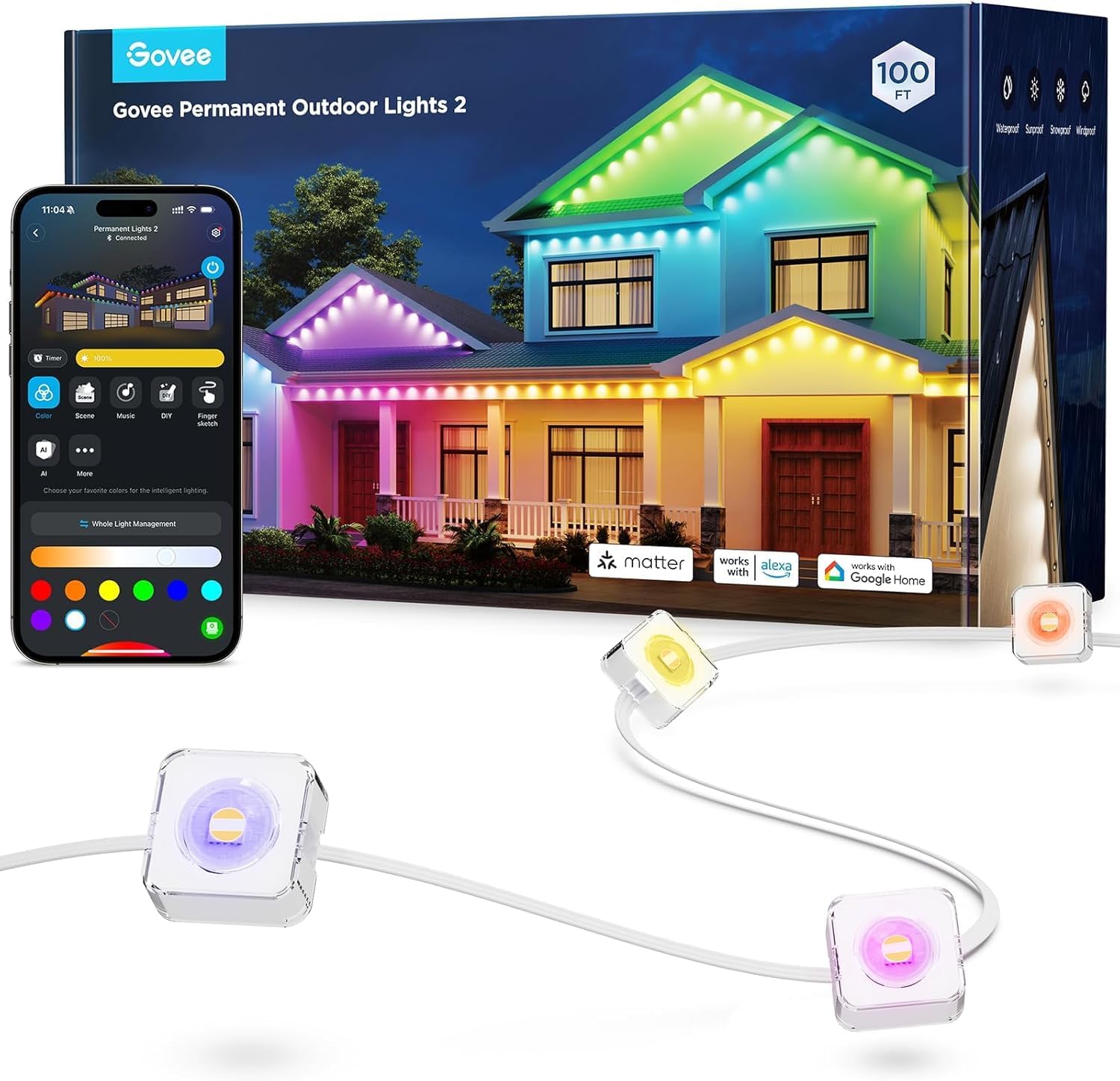 Detalle de Govee Permanent Outdoor Lights 2 (30m) – IP67 RGBIC smart eaves lighting with Alexa & Google Assistant