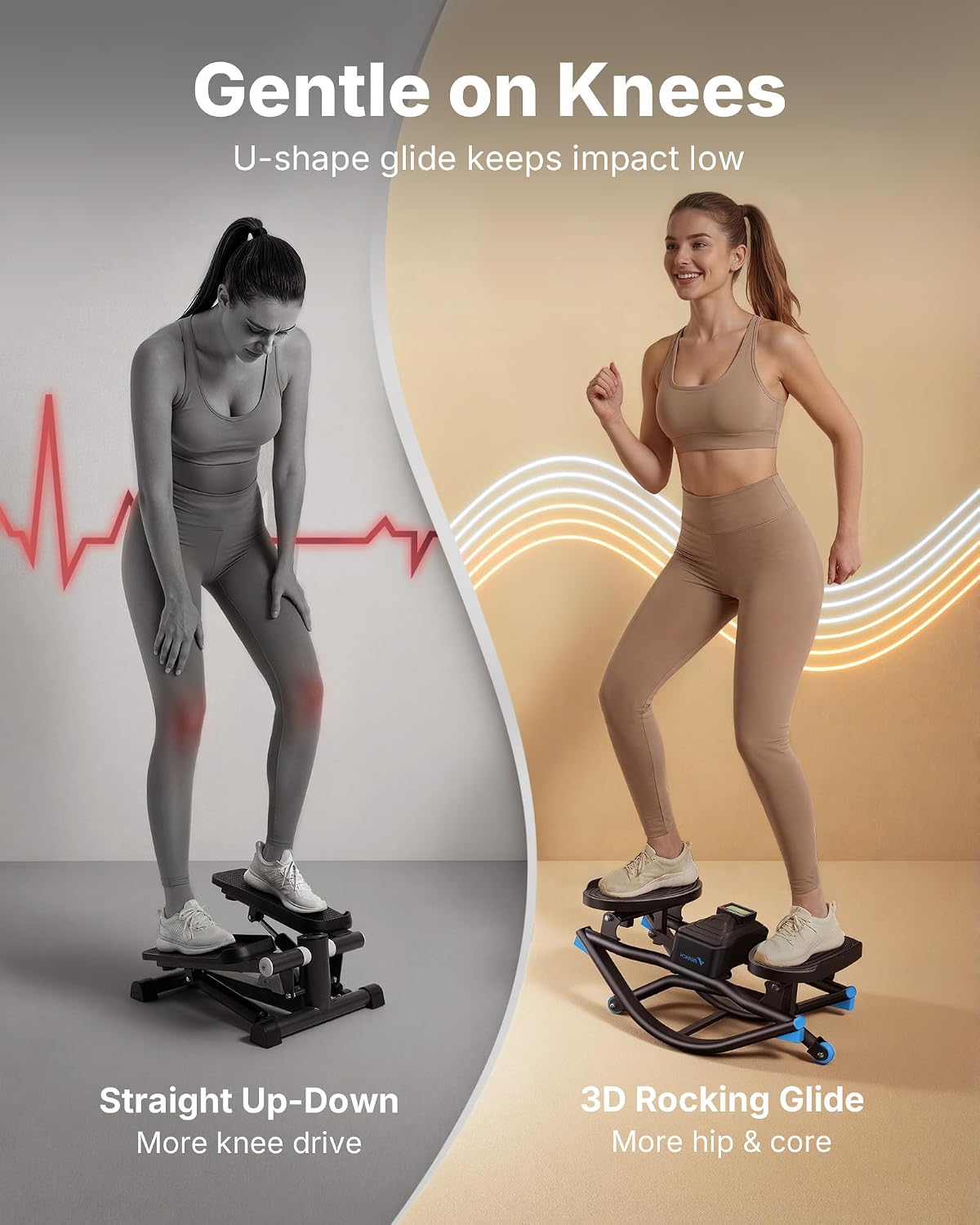 Detalle de Merach Rock Stepper for Home – Lateral U-shaped Rock Stepper with Resistance Bands