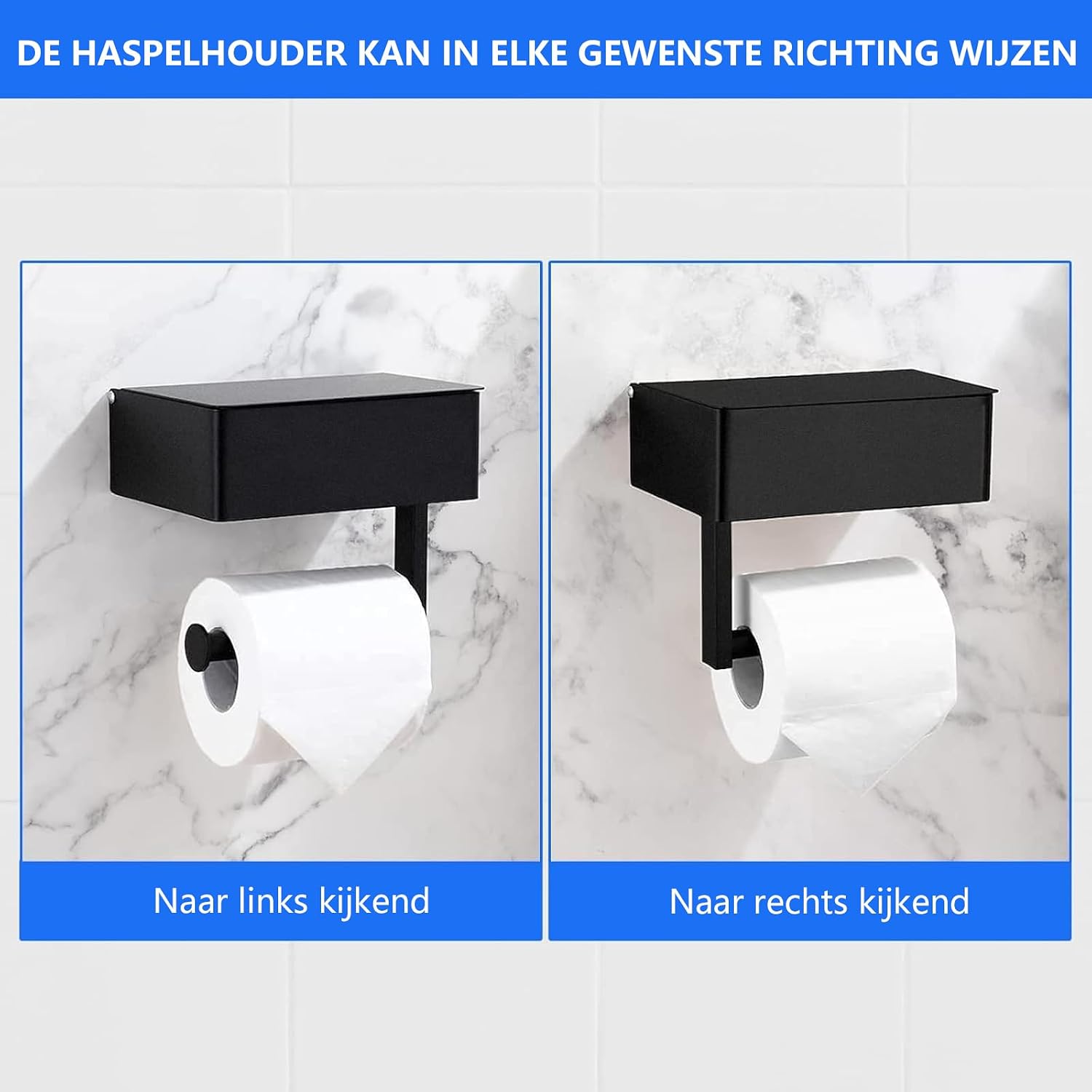 Detalle 2 de GUIGUZI WSZJ-BE toiletrolhouder met vochtige doekjesbox, zwart staal