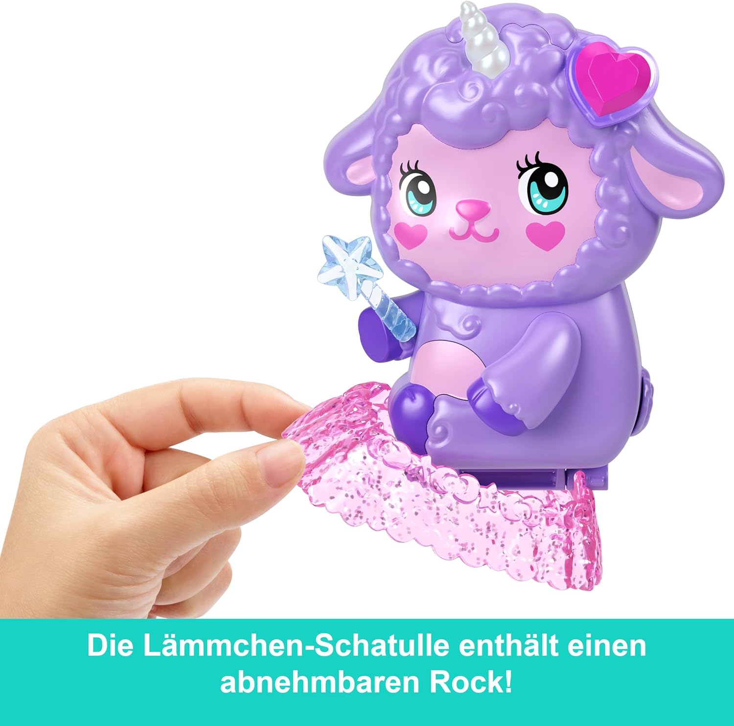 Detalle de Polly Pocket Traumland-Schatulle in Lammform – Reisespielzeug mit Minipuppe und Einhorn