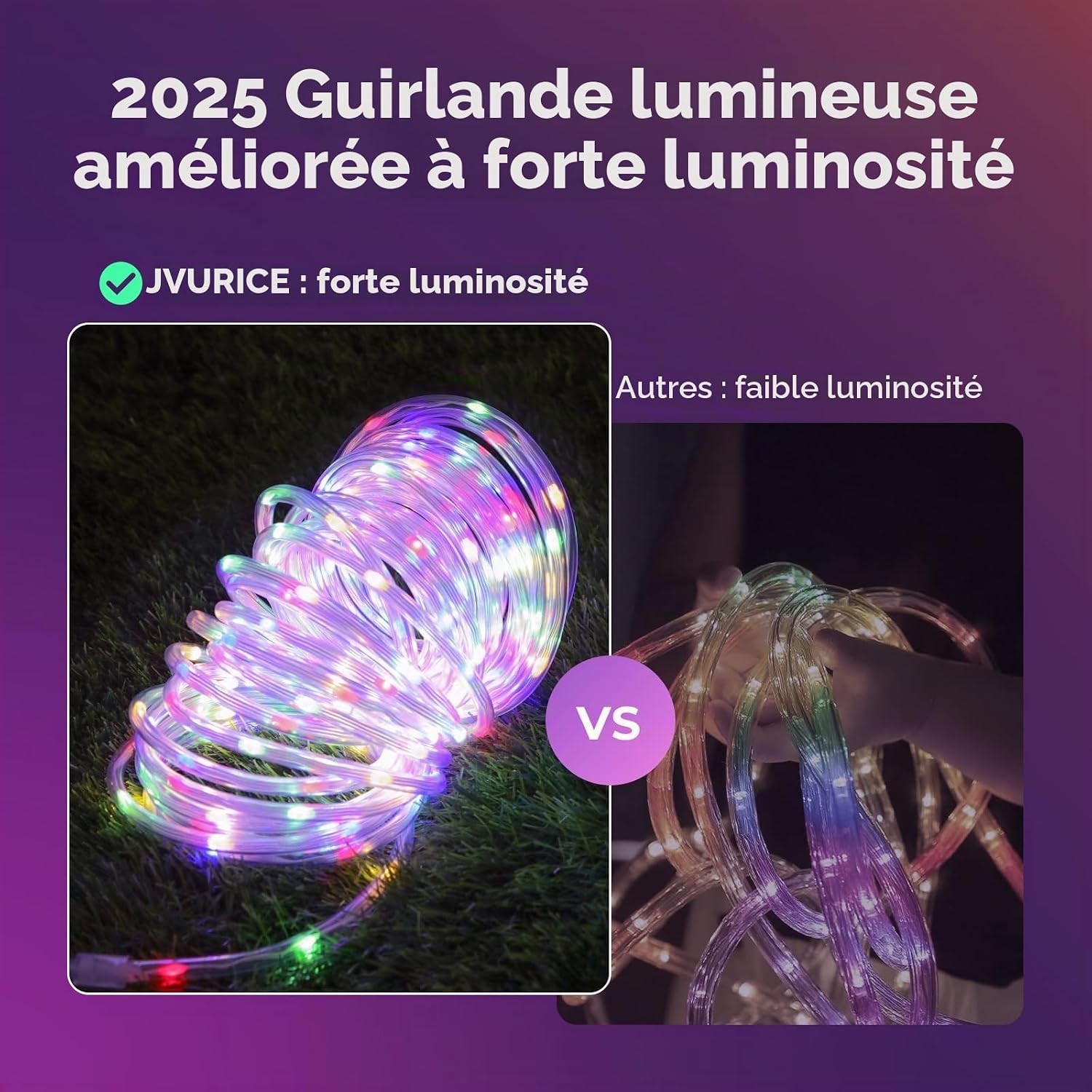 Detalle de JVURICE DJDC252 led-lichtslang voor buiten, IP67, 8 lichtmodi en dimbaar