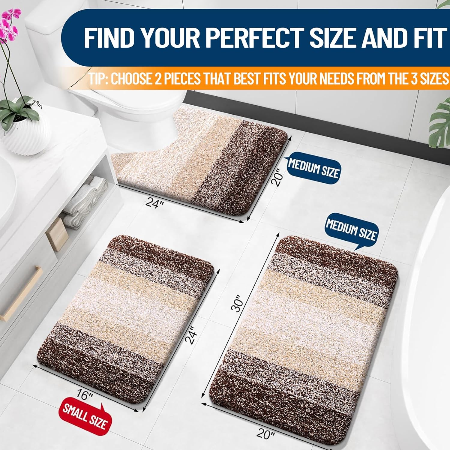 Thumbnail 2 de OLANLY 2-Piece Bathroom Rug Set: Soft, Ultra-Absorbent Microfiber Bath Mats with Non-Slip U-Shaped Toilet Rug
