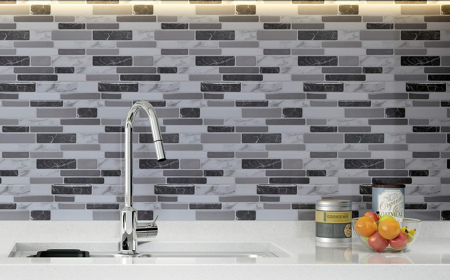 Detalle de Art3d A17042F 12" x 12" Peel-and-Stick Marble Grey Backsplash Tiles, 6-Pack