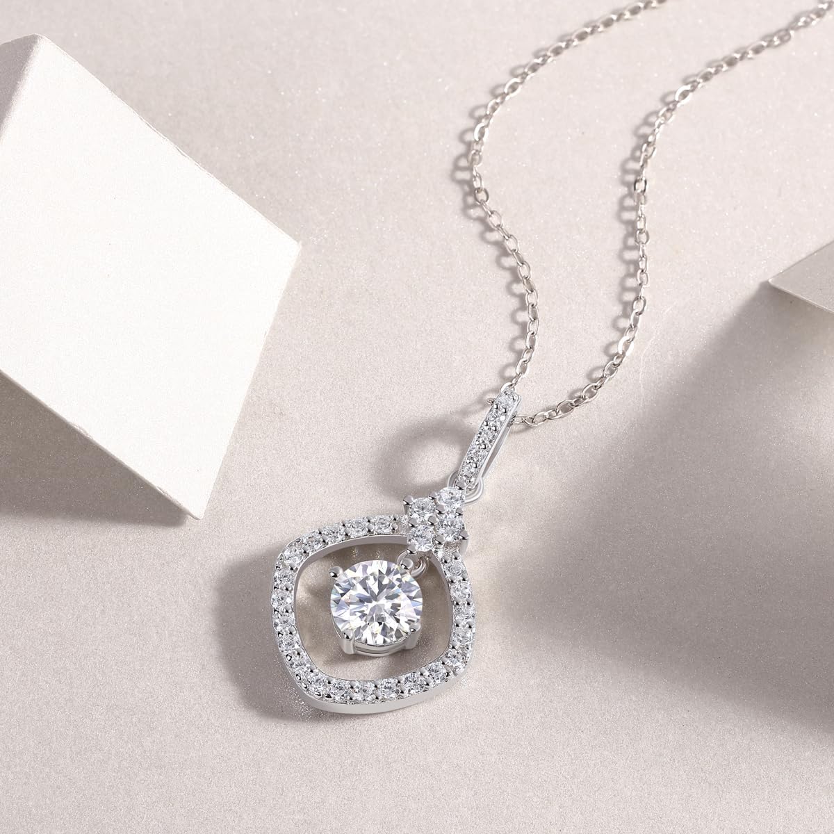 Thumbnail 4 de FANCIME Moissanite Kette mit 1 Karat Moissanit-Halo Anhänger (925 Sterling Silber), 40+5 cm