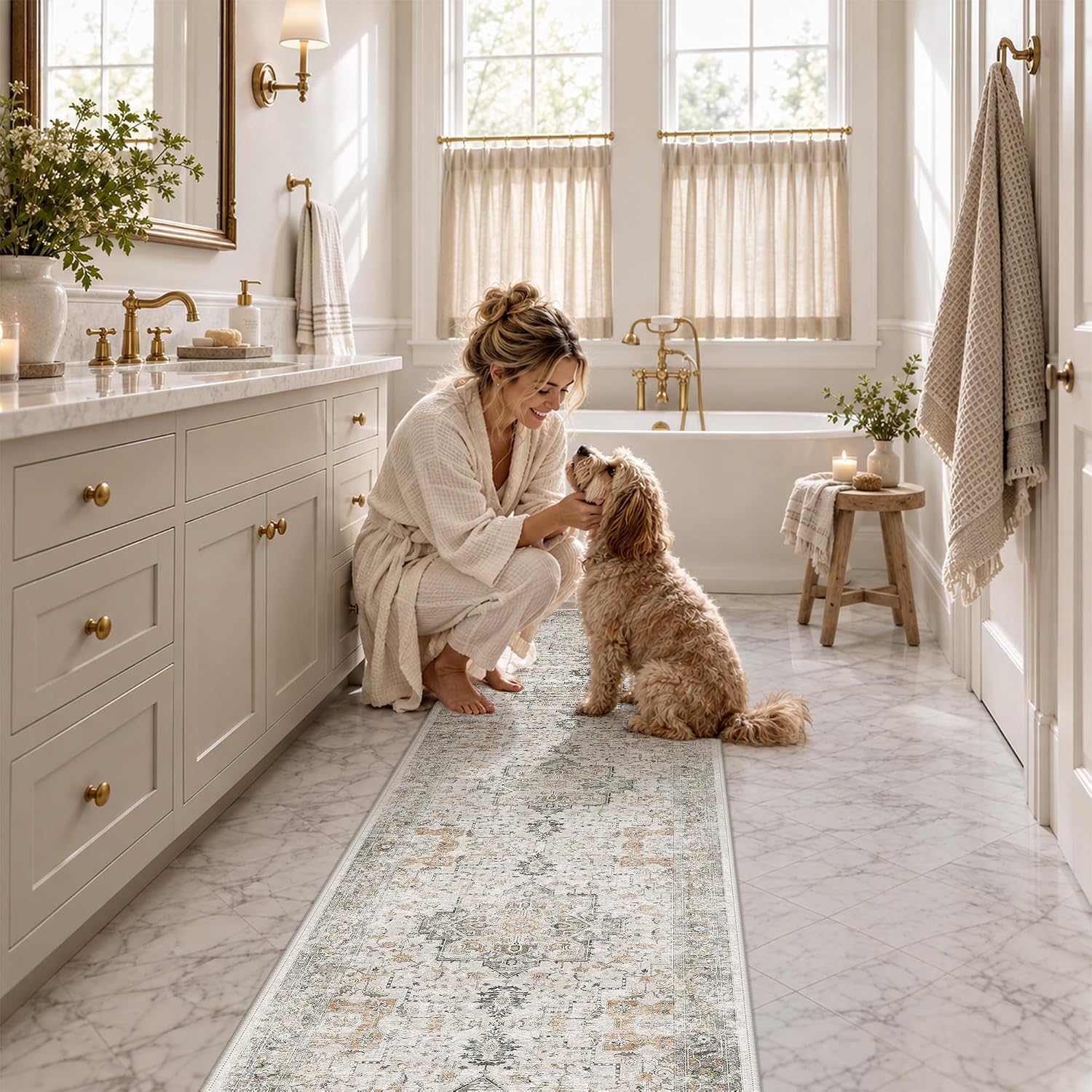 Detalle 2 de GENIMO Runner Washable Runner Rug, 2'6" x 12', Gray Beige Floral