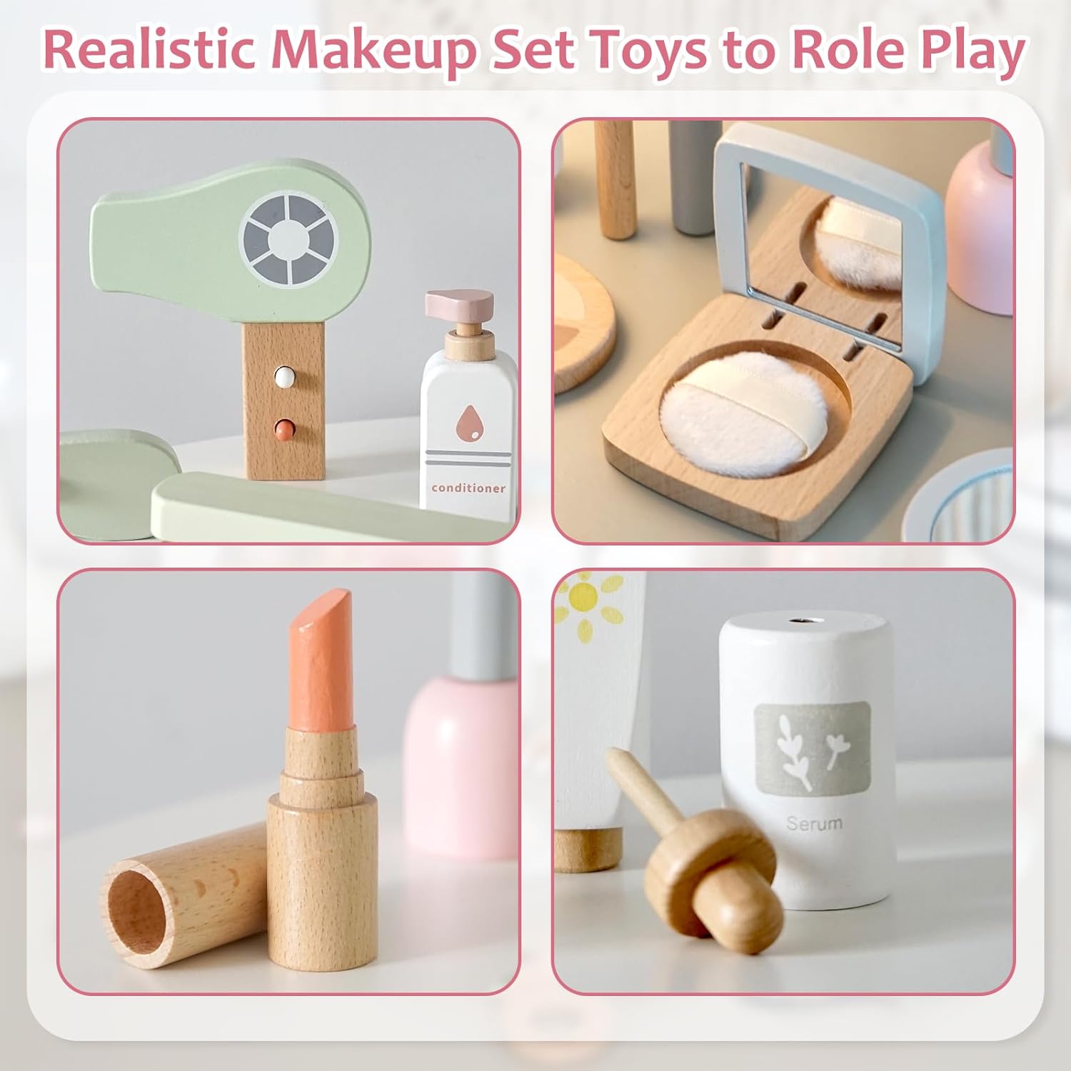 Detalle 2 de Wooden Makeup Set for Kids role-play handbag