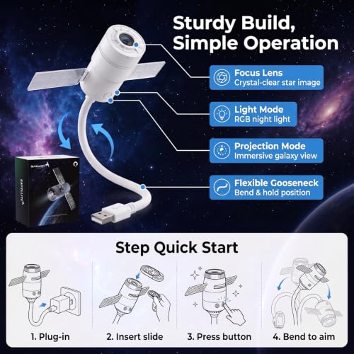 Detalle 2 de LAZYTAIL Galaxy Projector Night Light: 2-in-1 Starry Sky and Warm Night Light