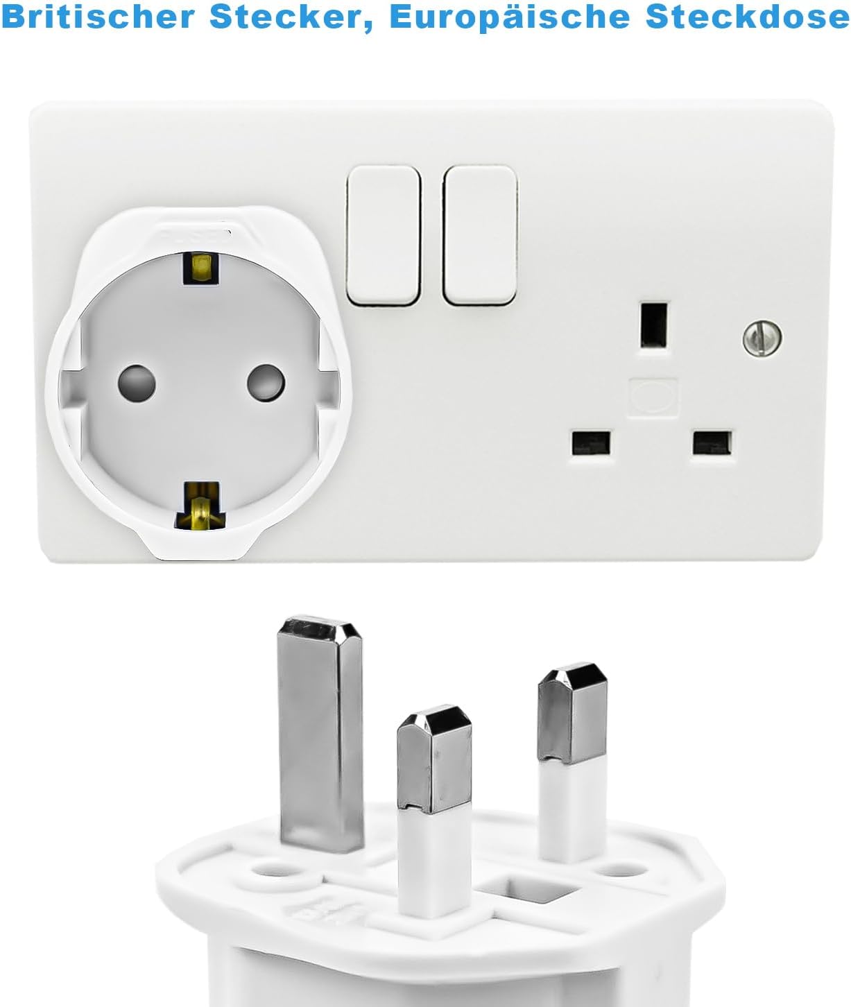 Detalle de 2er-Set Reiseadapter UK (Typ G) von Europa auf England/Schottland/Irland/Dubai/Malediven – Steckeradapter für unterwegs