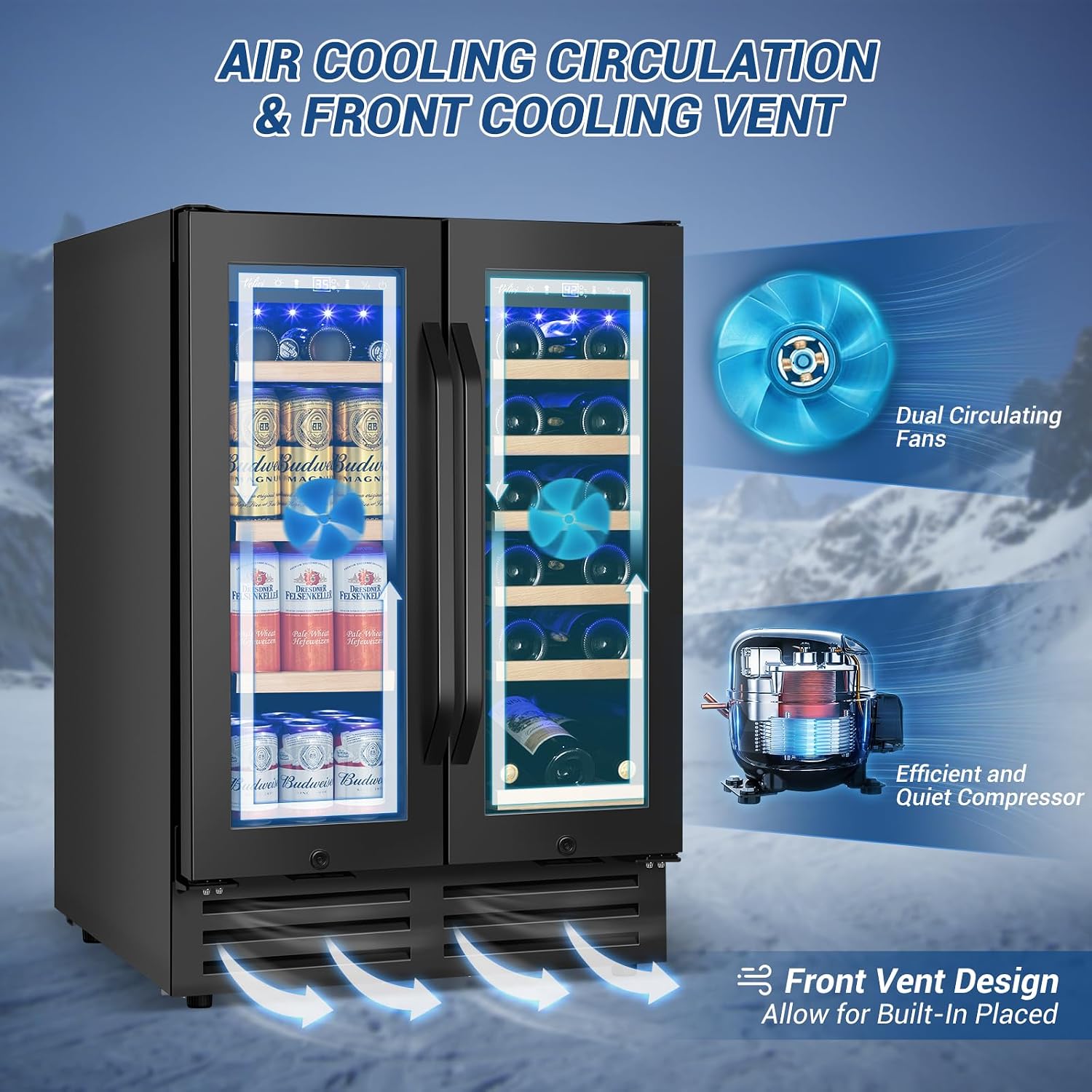 Detalle de Velivi KMYL120B 24-Inch Dual-Zone Wine and Beverage Refrigerator