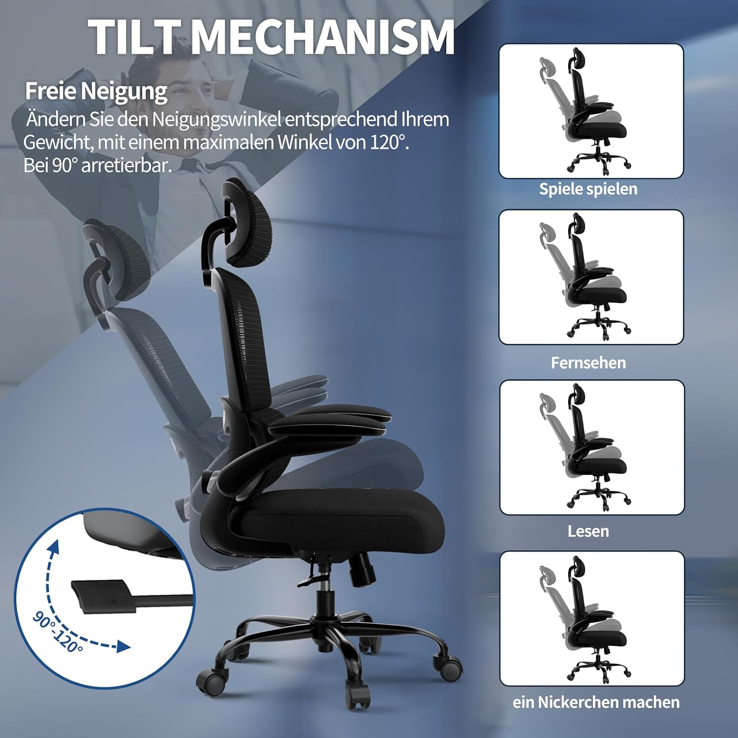 Thumbnail 2 de TRALT Bürostuhl Ergonomie Lordosenstütze 150 kg