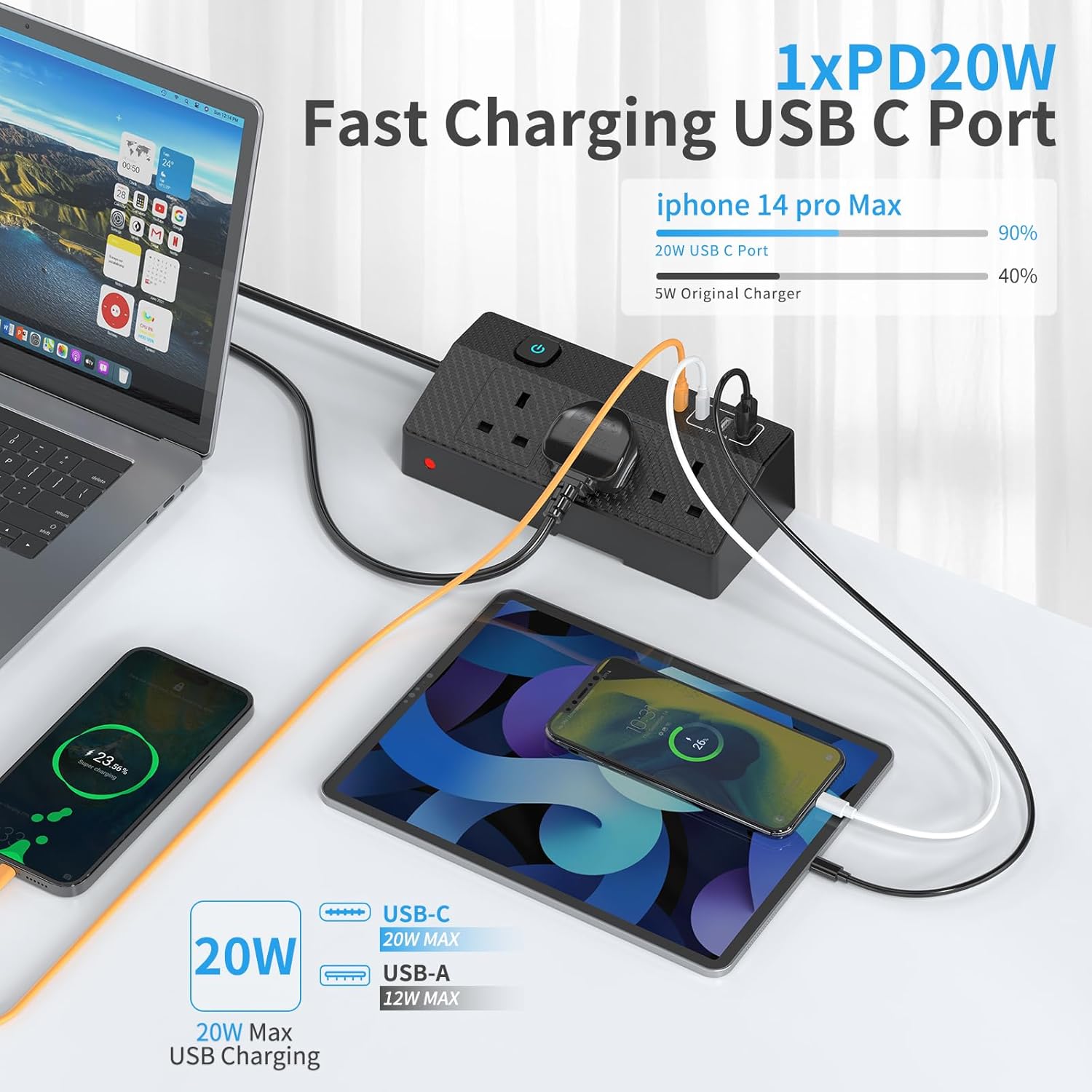 Thumbnail 1 de HAFINO Desk Power Socket with USB-C Slots – 7-in-1 Desk Extension Lead
