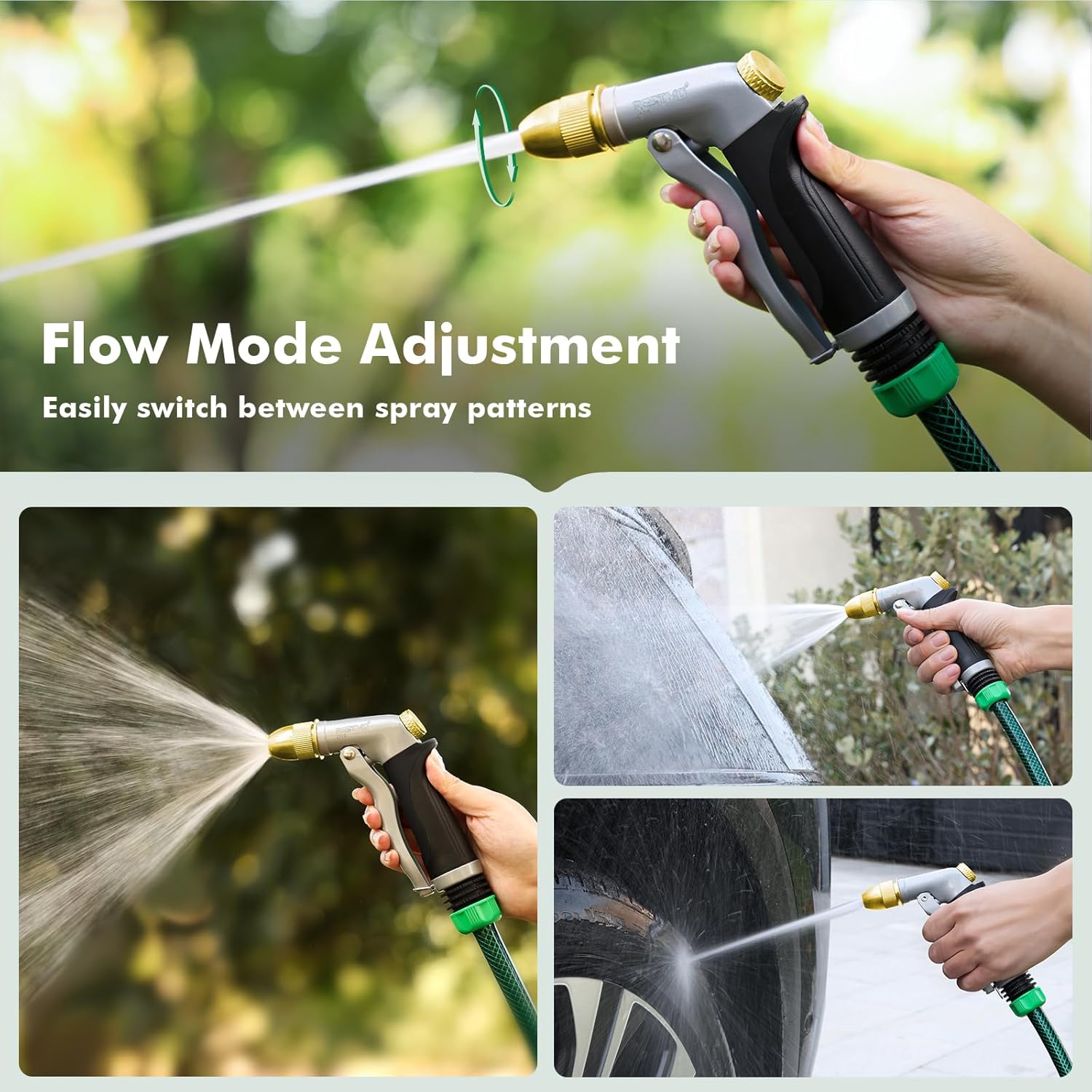 Thumbnail 4 de RESTMO High Pressure Hose Pipe Spray Gun (100% metal, solid brass head, 4 spray patterns) – Black