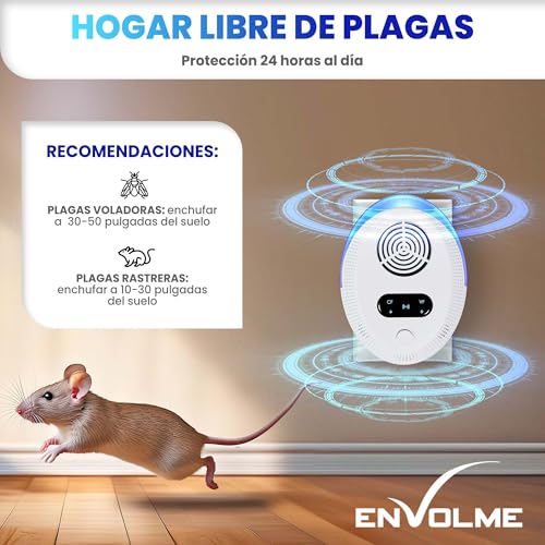 Detalle de ENVOLME Repelente ultrasonico contra cucarachas, roedores y mosquitos (modo silencioso)