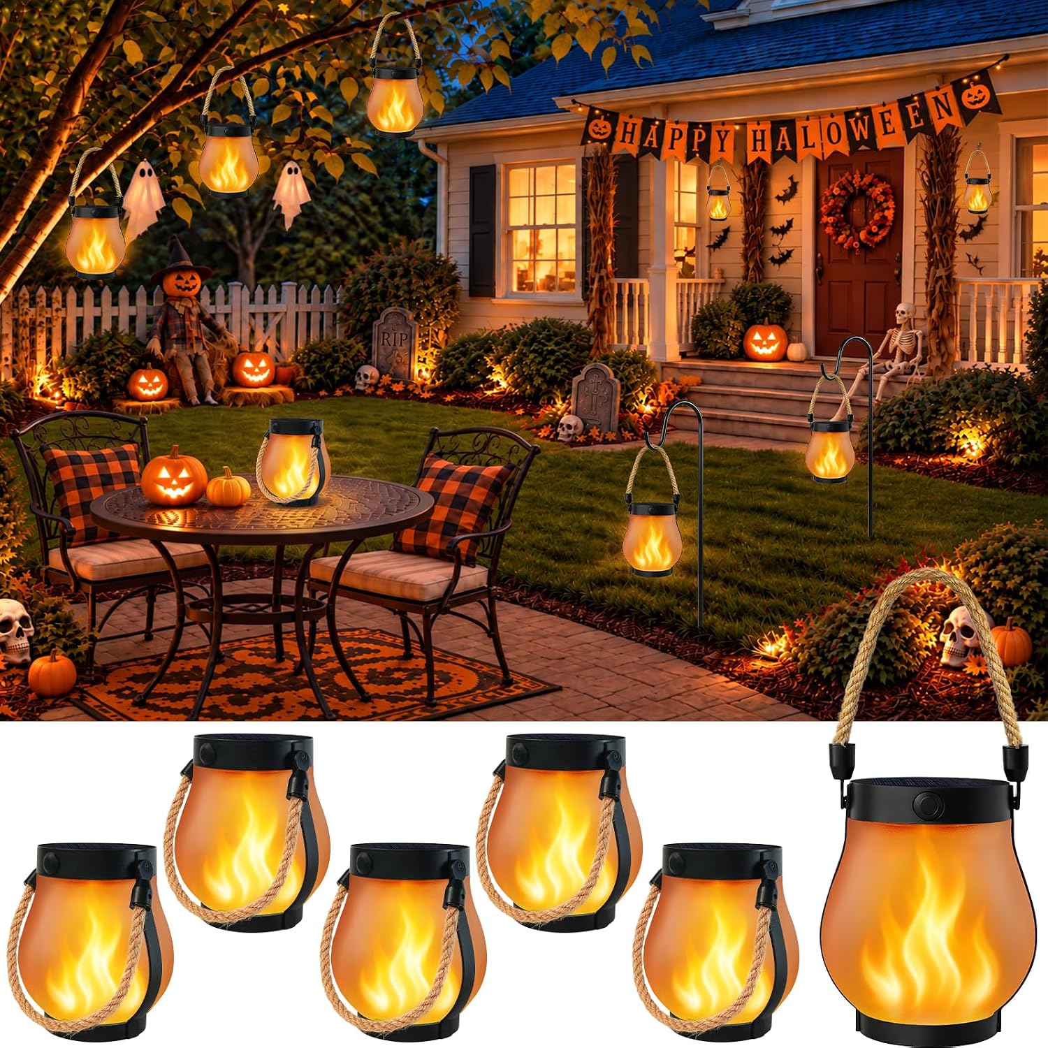 Detalle de SANJICHA solar lights 6-Pack Outdoor Lanterns, Flickering Flame, IP65